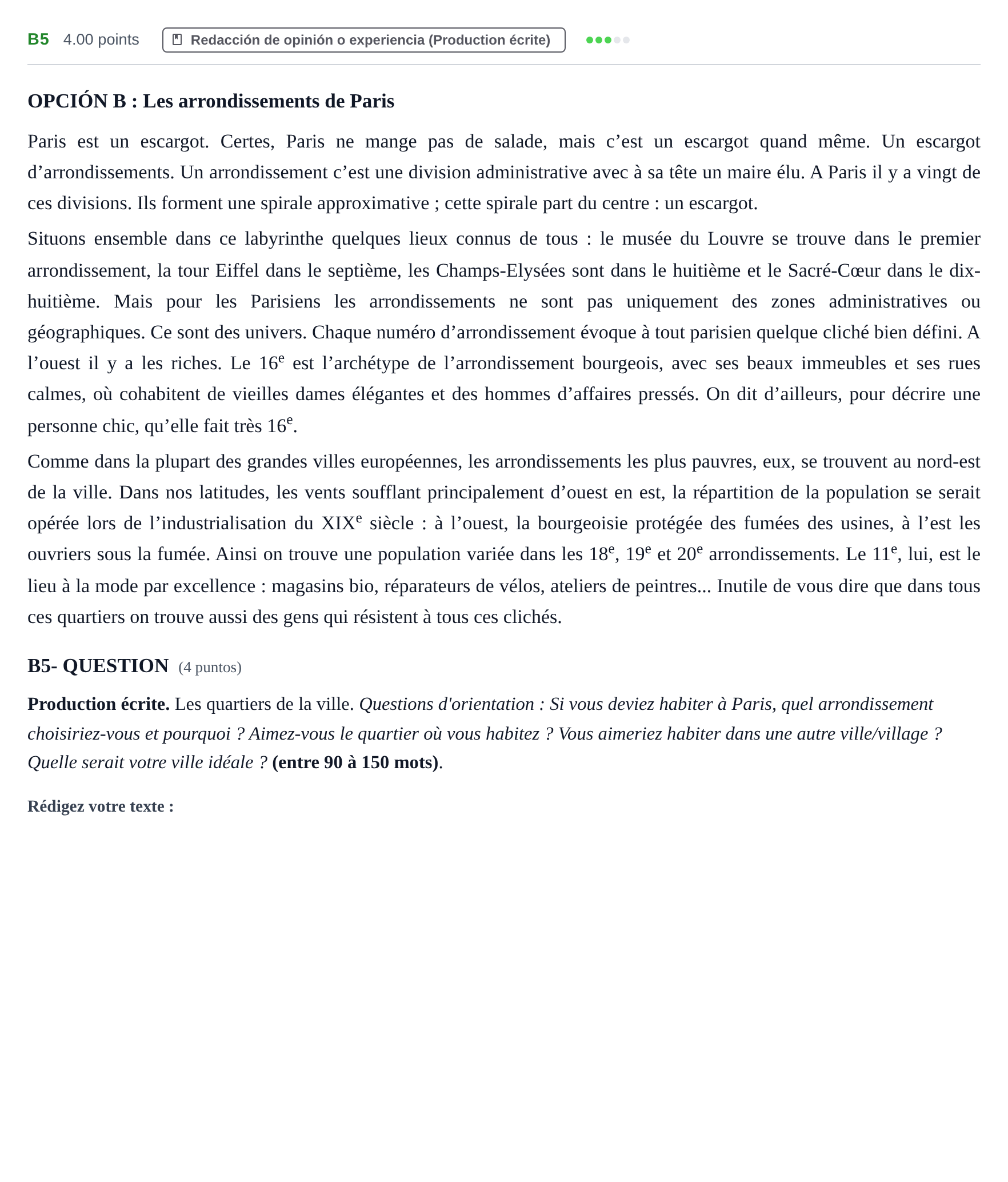 Enunciado: Ejercicio B5 · Francés PAU Castilla y León Extraordinaria (Fase Mejora de Nota) 2023