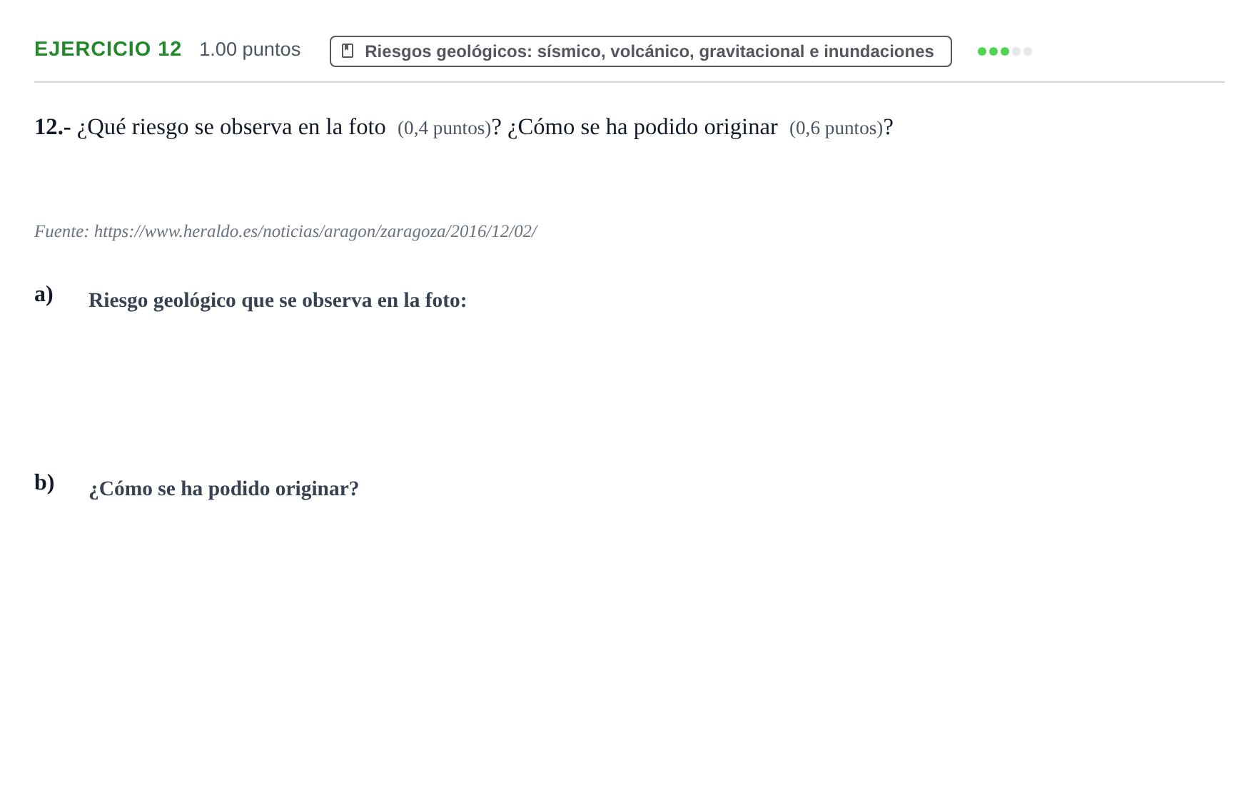 Enunciado: Problema 12 · Geología y Ciencias Ambientales PAU Castilla y León Extraordinaria 2023