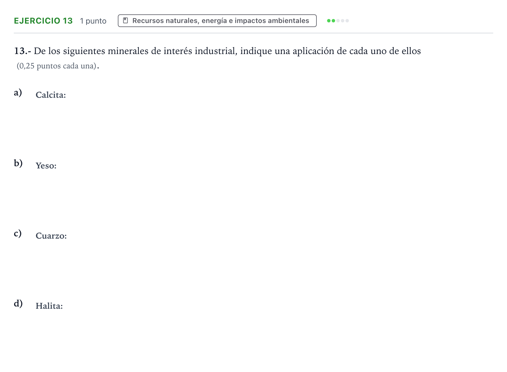 Enunciado: Problema 13 · Geología y Ciencias Ambientales PAU Castilla y León Ordinaria 2023