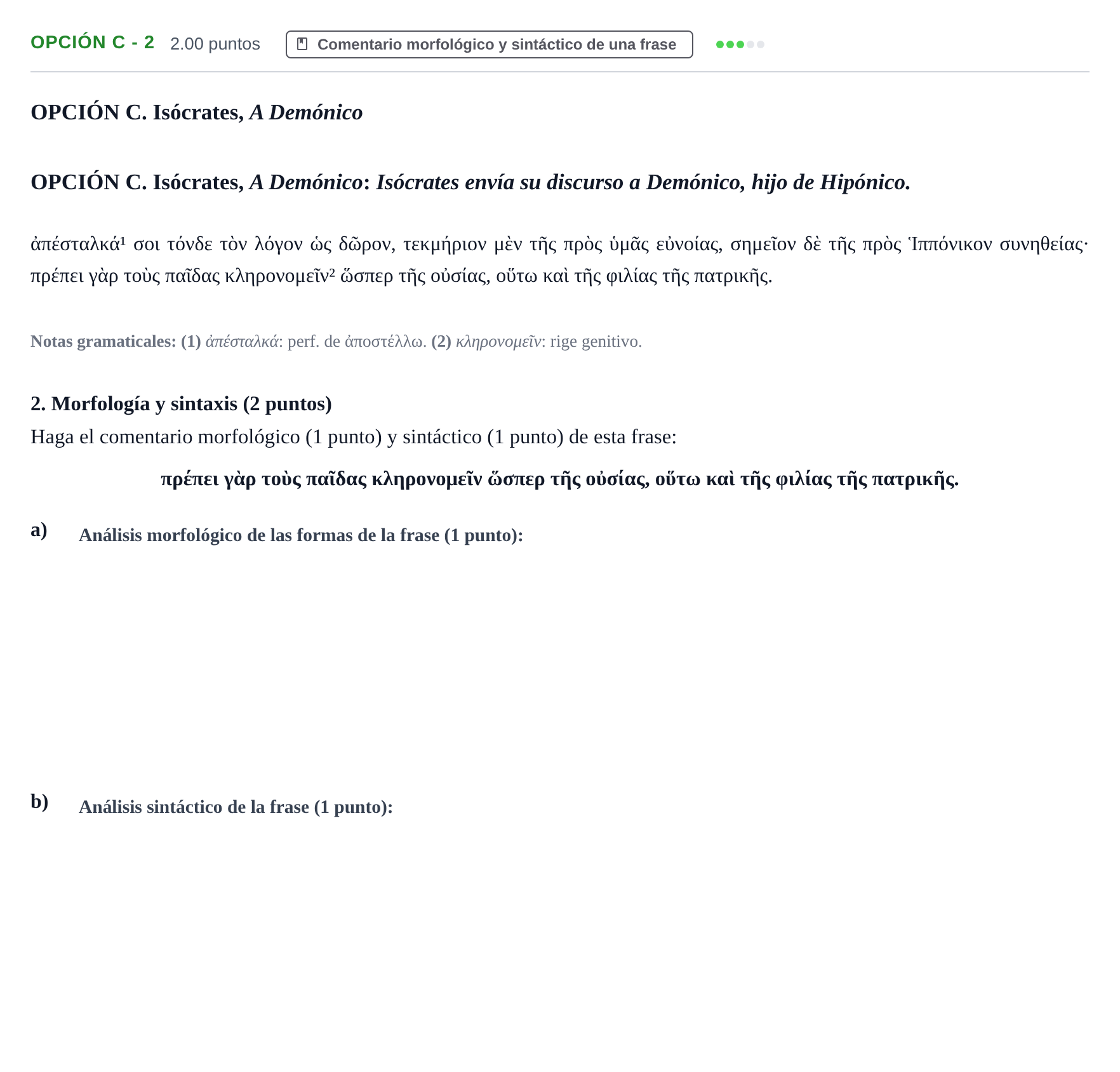 Enunciado: Opción C - 2 · Griego II PAU Castilla y León Ordinaria 2023