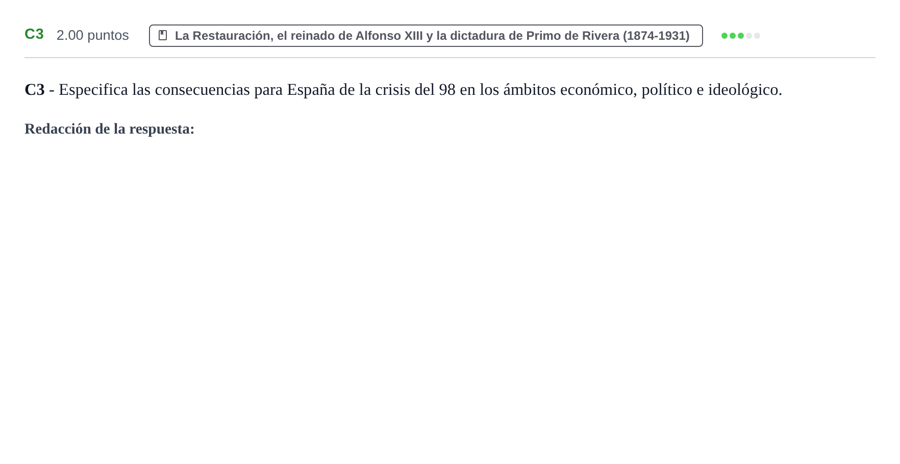 Enunciado: Ejercicio C3 · Historia de España PAU Castilla y León Extraordinaria 2023