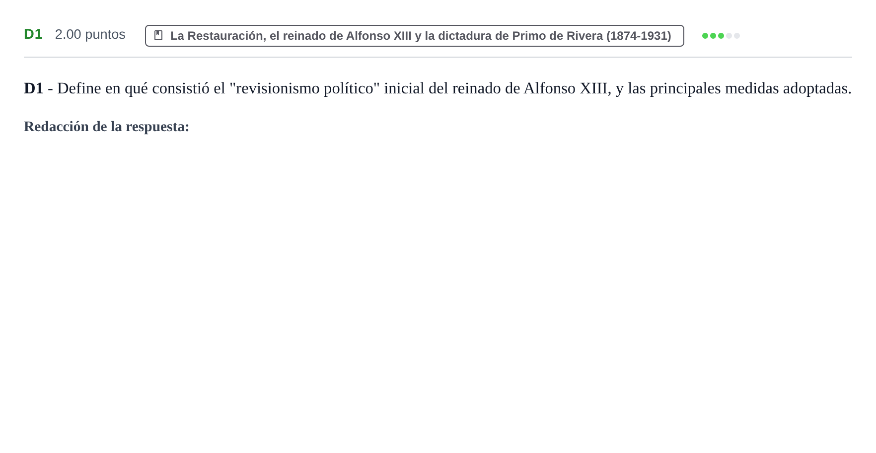 Enunciado: Ejercicio D1 · Historia de España PAU Castilla y León Extraordinaria 2023