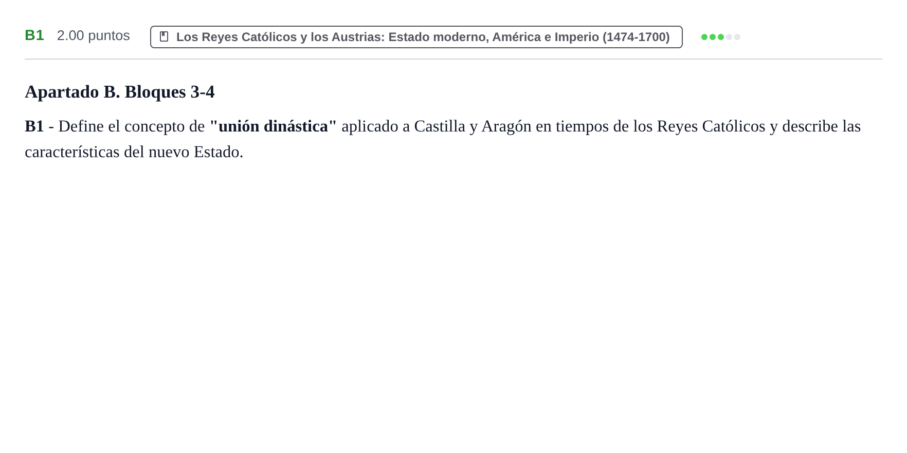 Enunciado: Ejercicio B1 · Historia de España PAU Castilla y León Ordinaria 2023