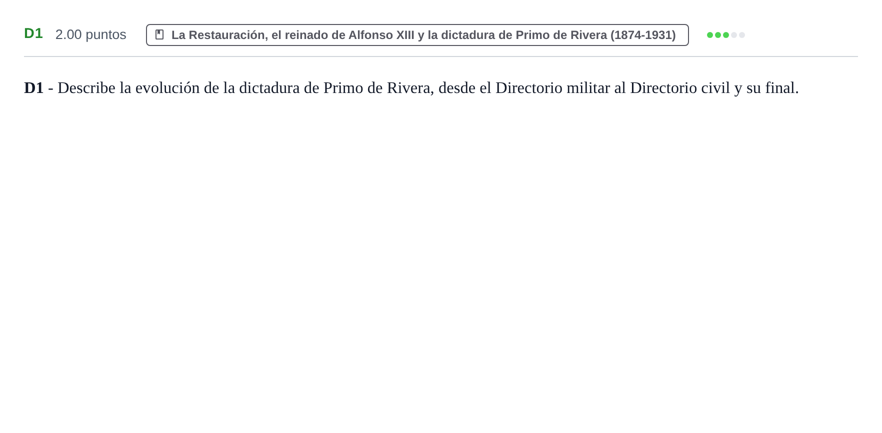Enunciado: Ejercicio D1 · Historia de España PAU Castilla y León Ordinaria 2023