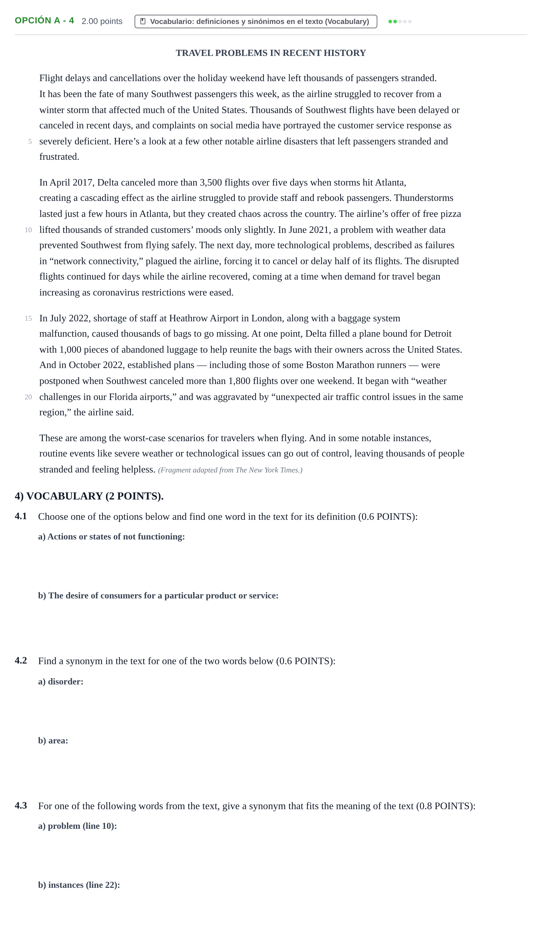 Enunciado: Opción A - 4 · Inglés PAU Castilla y León Ordinaria 2023
