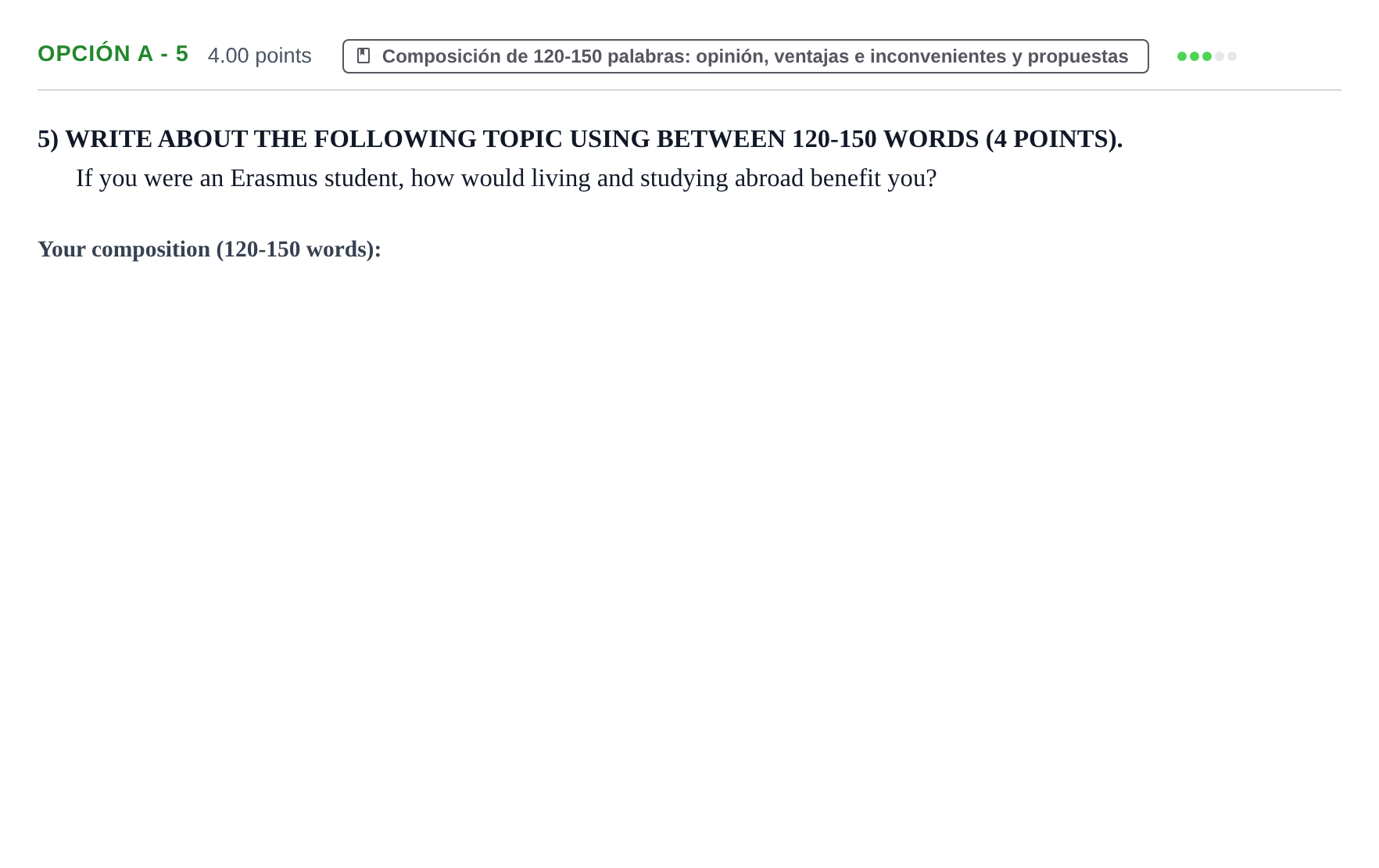 Enunciado: Opción A - 5 · Inglés PAU Castilla y León Ordinaria 2023