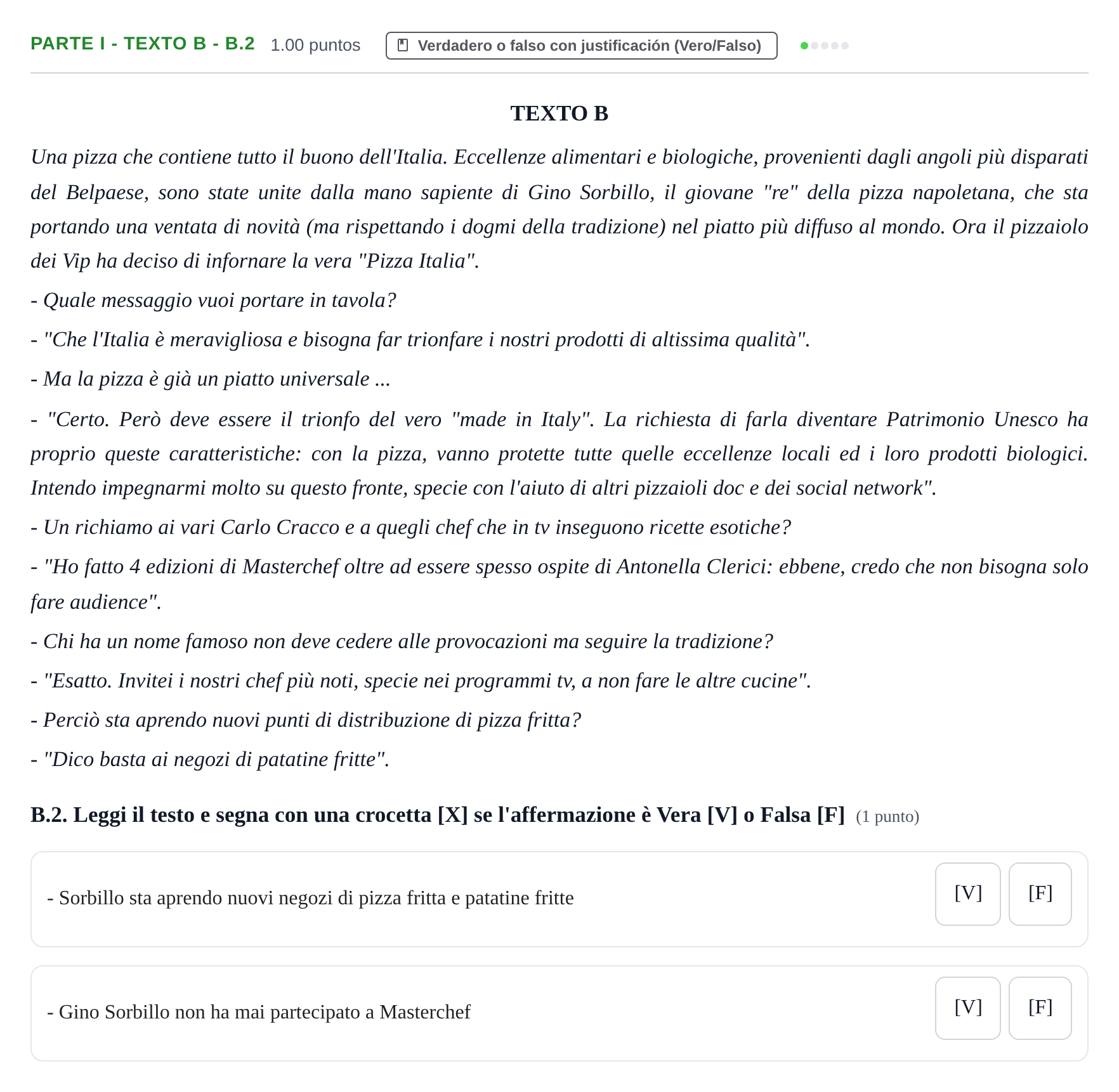 Enunciado: Ejercicio Parte I - Texto B - B.2 · Italiano PAU Castilla y León Extraordinaria 2023
