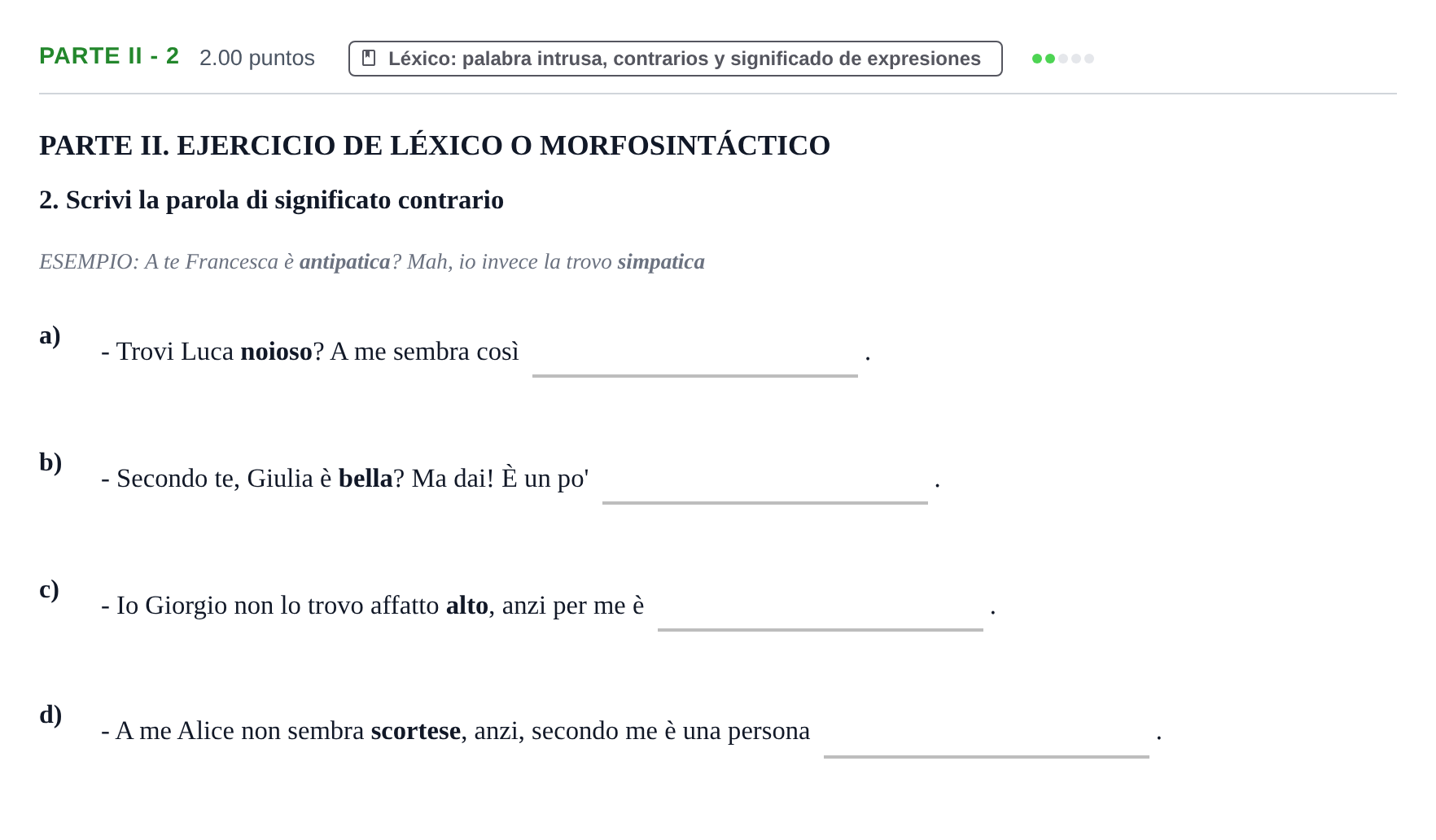Enunciado: Ejercicio Parte II - 2 · Italiano PAU Castilla y León Extraordinaria 2023