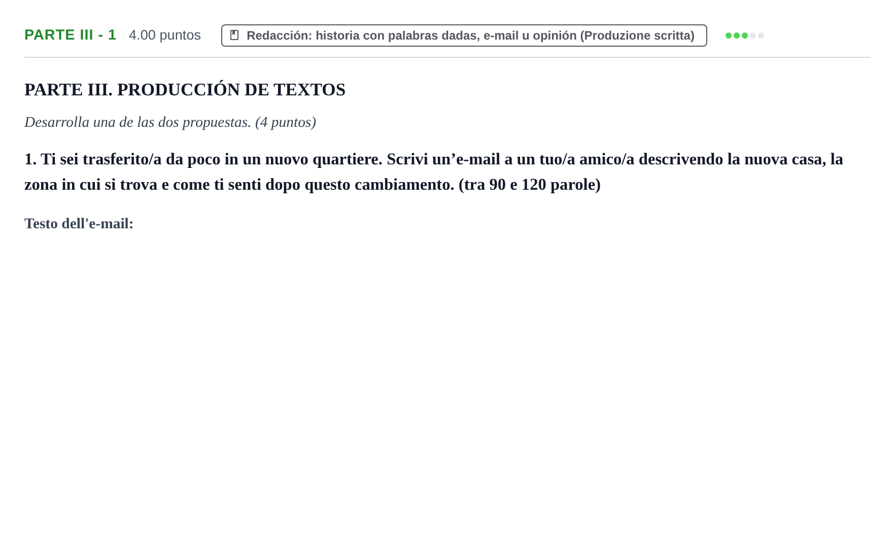 Enunciado: Ejercicio Parte III - 1 · Italiano PAU Castilla y León Extraordinaria 2023