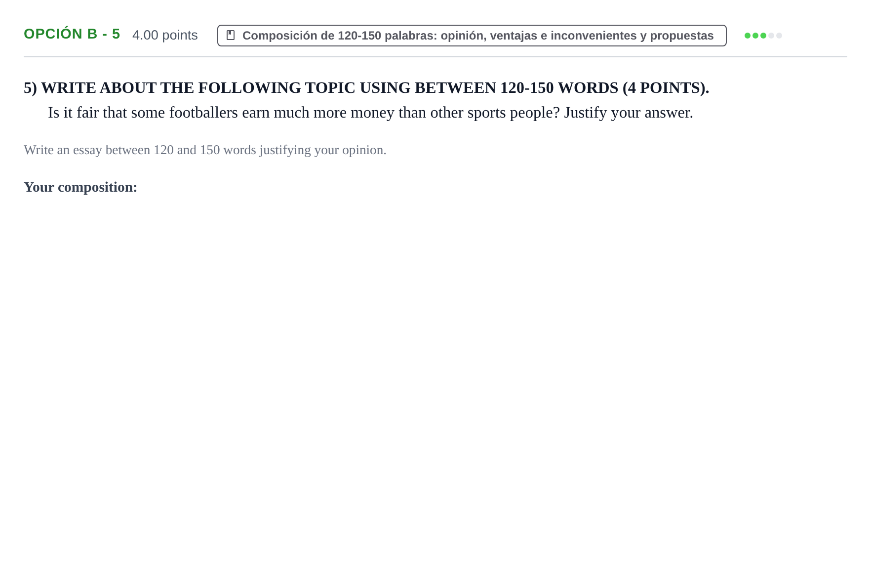 Enunciado: Opción B - 5 · Inglés PAU Castilla y León Ordinaria (Fase Mejora de Nota) 2023