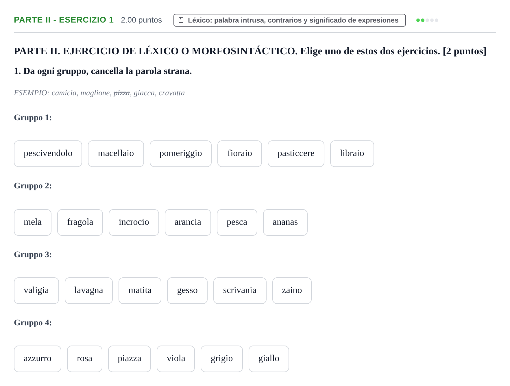 Enunciado: Ejercicio Parte II - Esercizio 1 · Italiano PAU Castilla y León Ordinaria 2023