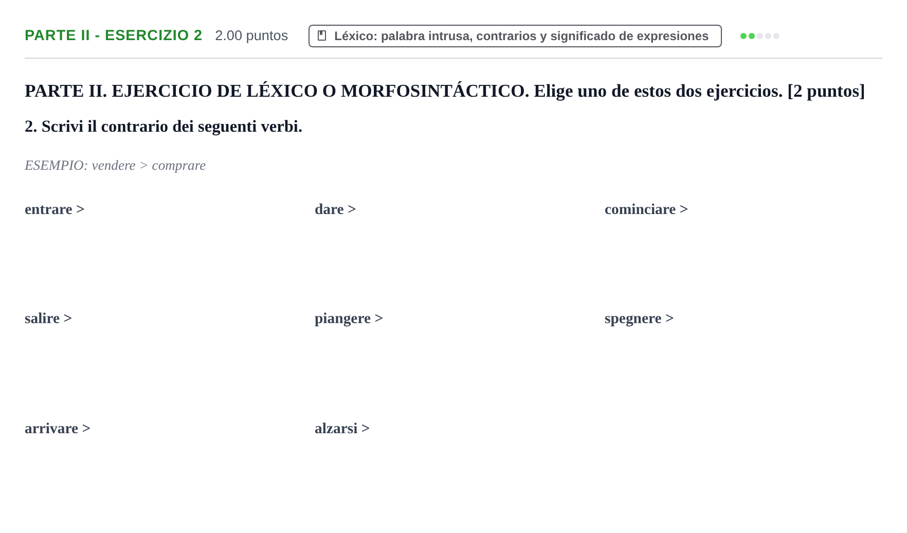 Enunciado: Ejercicio Parte II - Esercizio 2 · Italiano PAU Castilla y León Ordinaria 2023