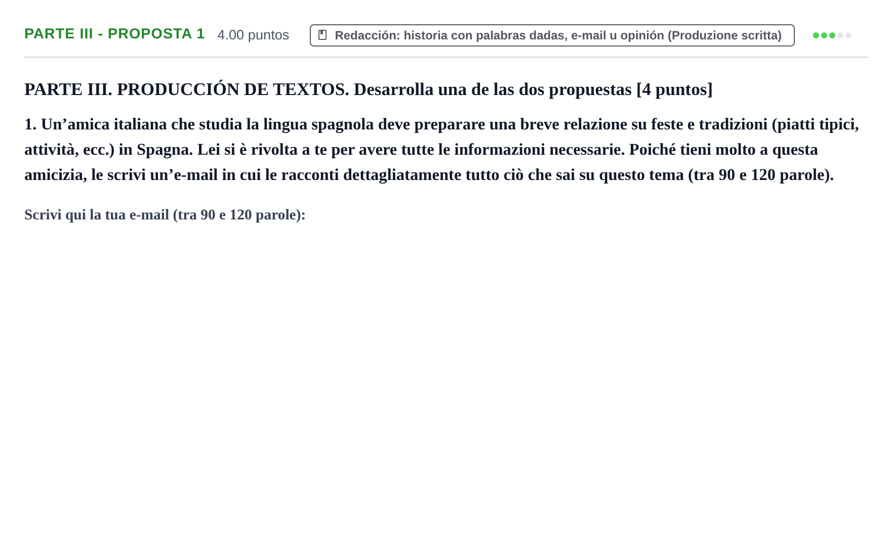 Enunciado: Ejercicio Parte III - Proposta 1 · Italiano PAU Castilla y León Ordinaria 2023