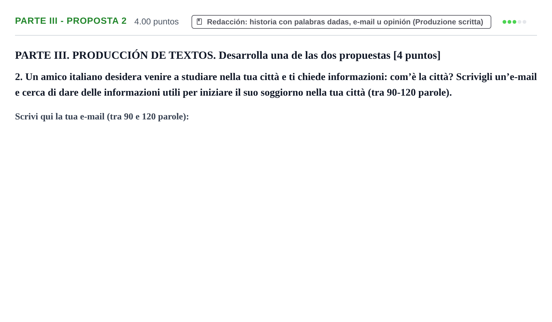 Enunciado: Ejercicio Parte III - Proposta 2 · Italiano PAU Castilla y León Ordinaria 2023