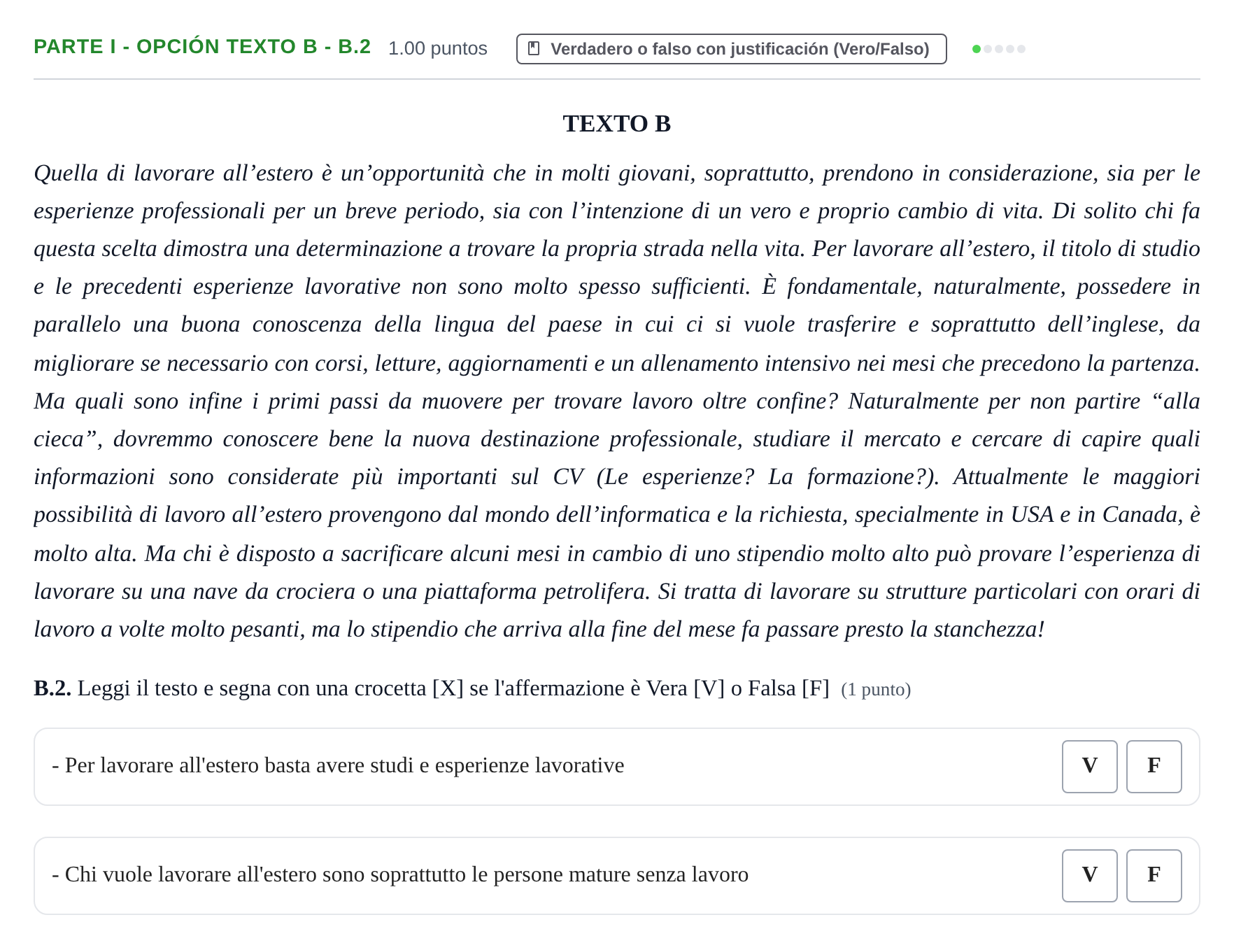 Enunciado: Ejercicio Parte I - Opción Texto B - B.2 · Italiano PAU Castilla y León Extraordinaria (Fase Mejora de Nota) 2023