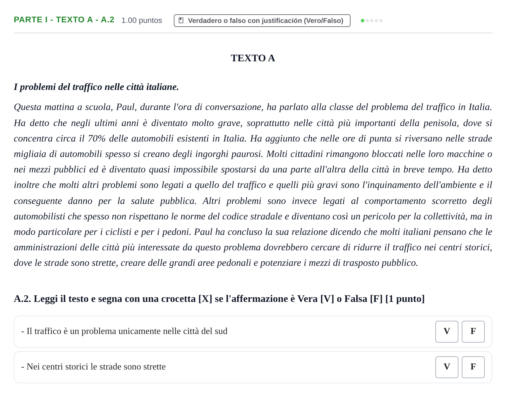 Enunciado: Ejercicio Parte I - Texto A - A.2 · Italiano PAU Castilla y León Ordinaria (Fase Mejora de Nota) 2023
