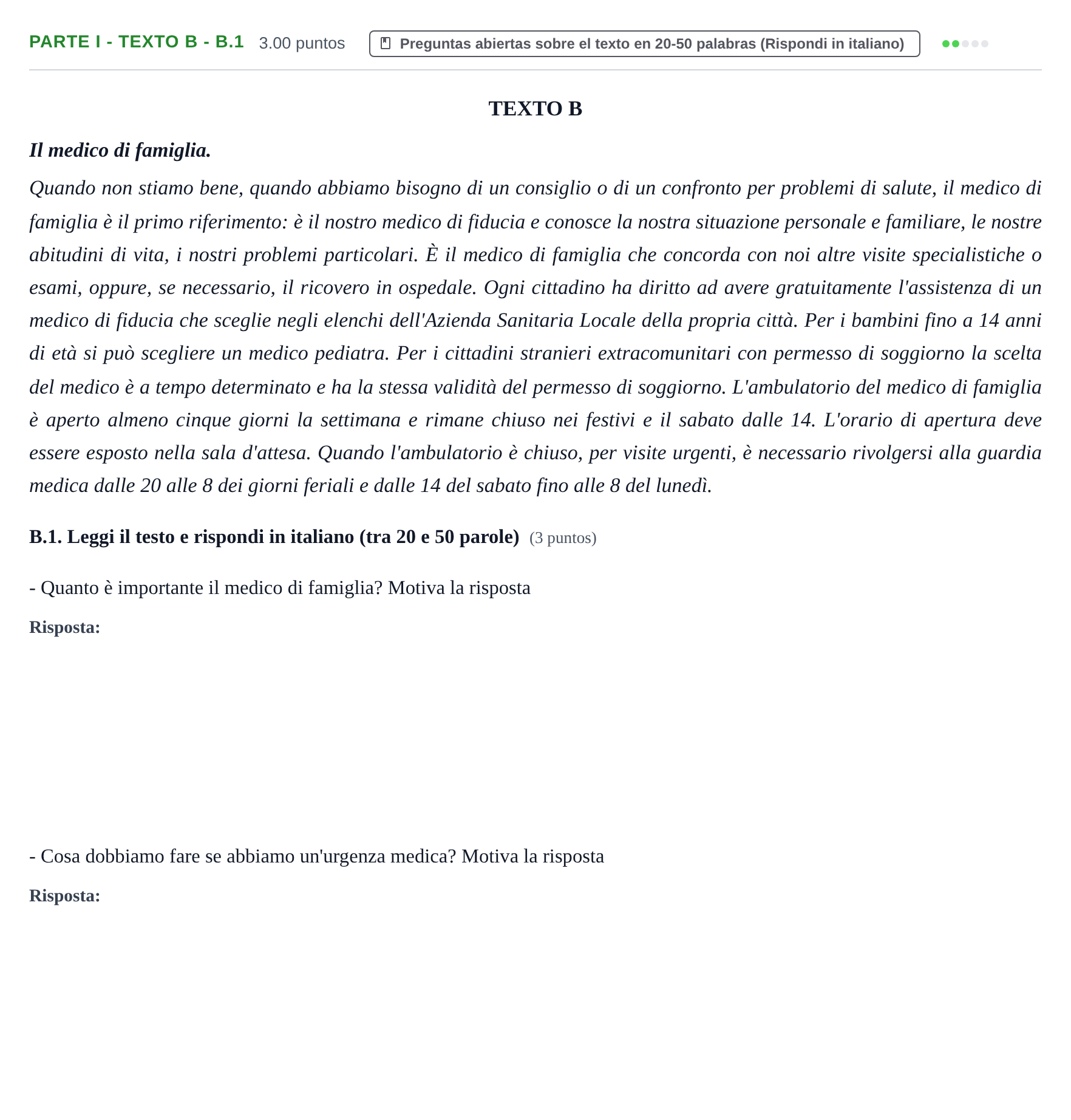 Enunciado: Ejercicio Parte I - Texto B - B.1 · Italiano PAU Castilla y León Ordinaria (Fase Mejora de Nota) 2023