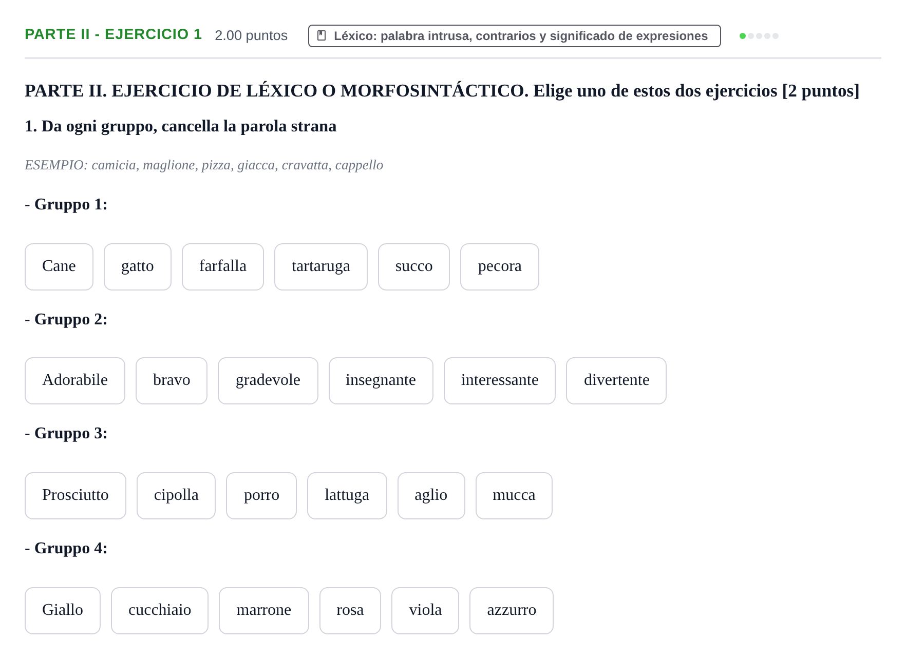 Enunciado: Ejercicio Parte II - Ejercicio 1 · Italiano PAU Castilla y León Ordinaria (Fase Mejora de Nota) 2023