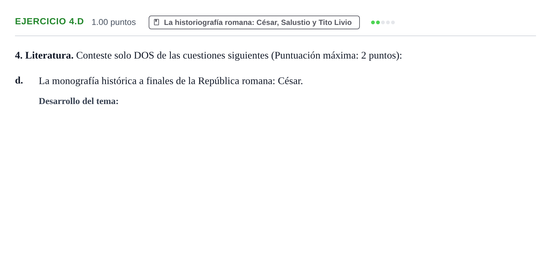 Enunciado: Ejercicio 4.d · Latín II PAU Castilla y León Extraordinaria 2023