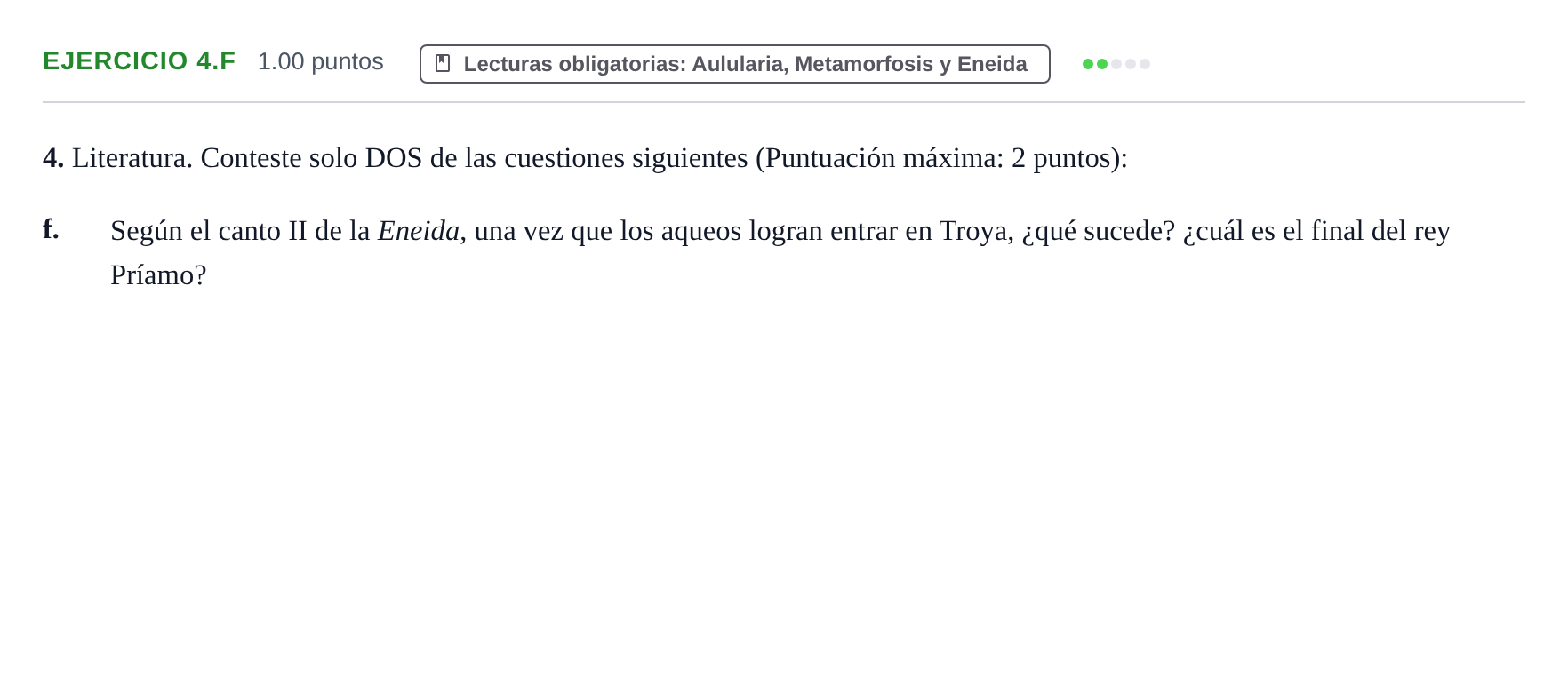Enunciado: Ejercicio 4.f · Latín II PAU Castilla y León Extraordinaria 2023