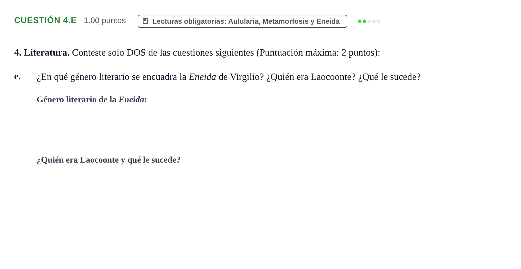 Enunciado: Cuestión 4.e · Latín II PAU Castilla y León Ordinaria 2023