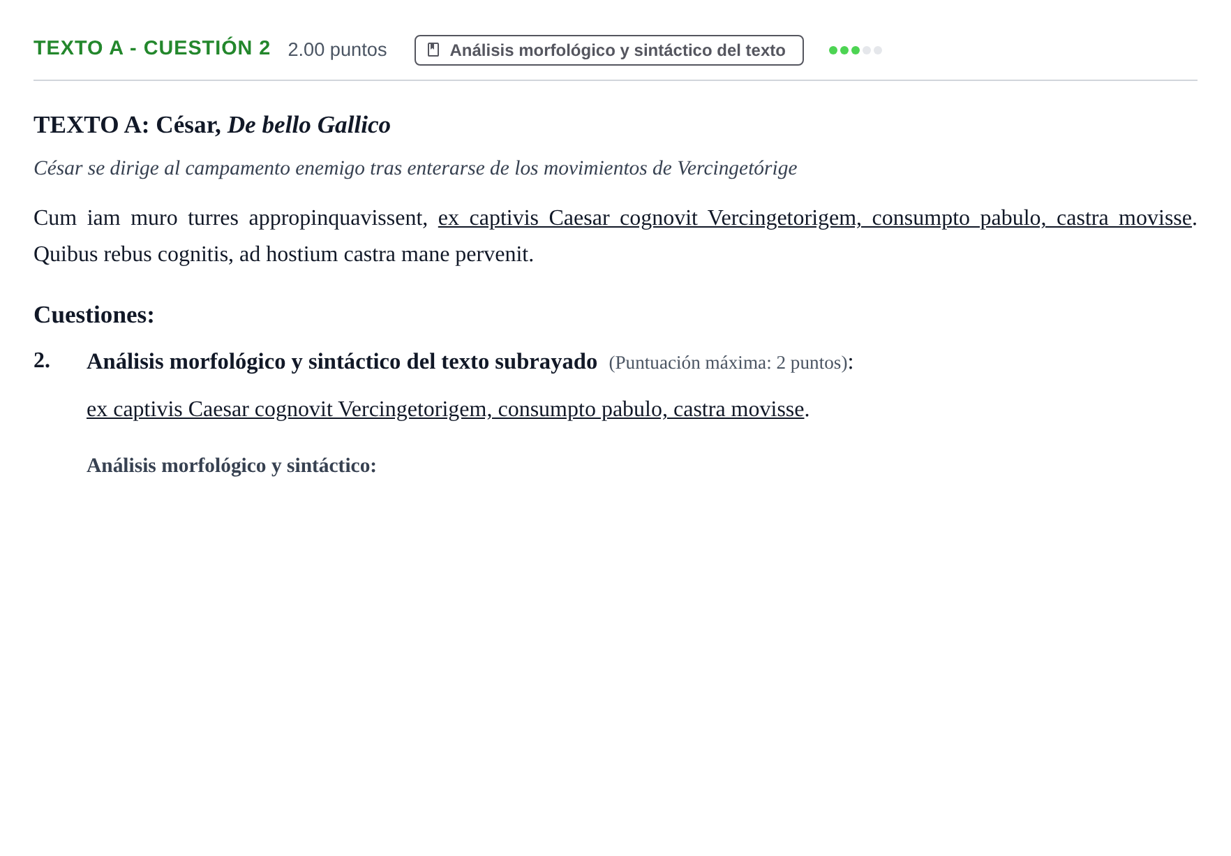 Enunciado: Ejercicio Texto A - Cuestión 2 · Latín II PAU Castilla y León Ordinaria 2023