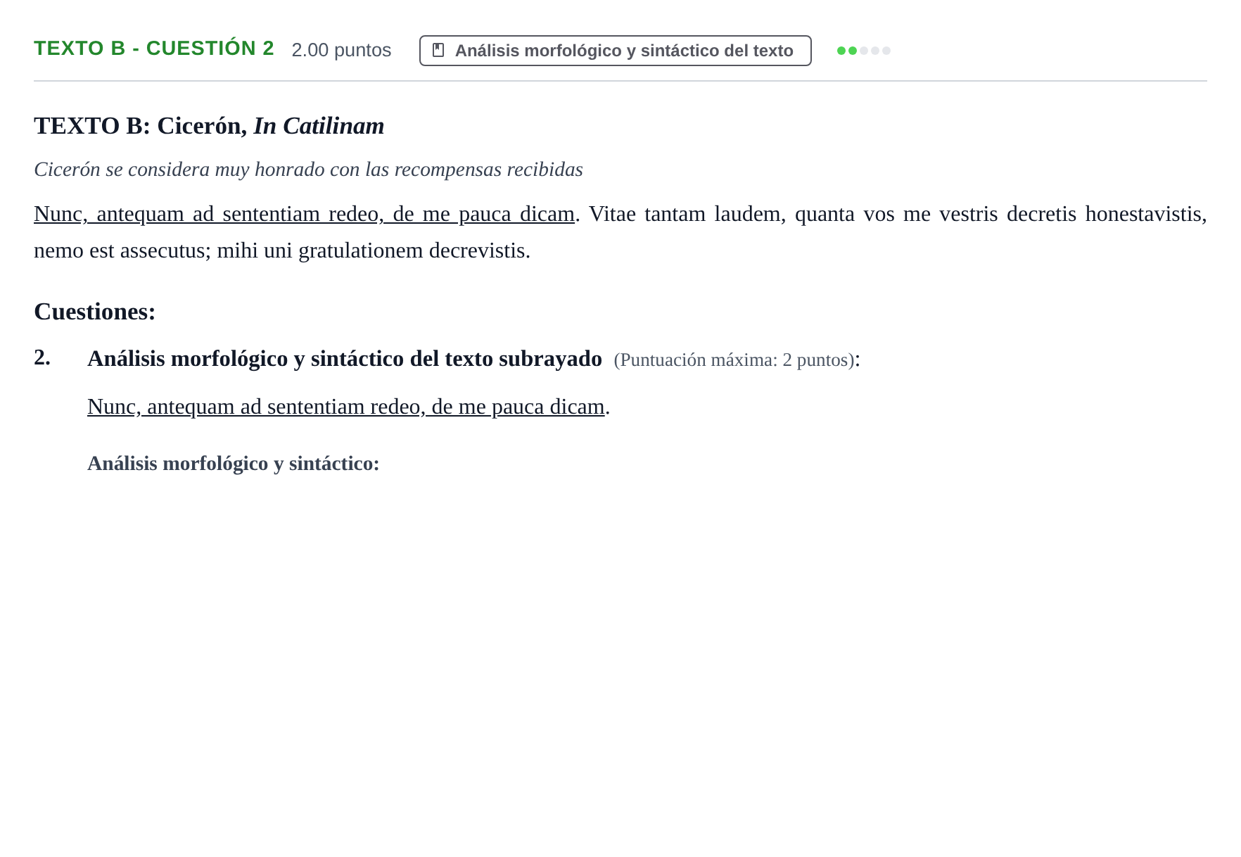 Enunciado: Ejercicio Texto B - Cuestión 2 · Latín II PAU Castilla y León Ordinaria 2023