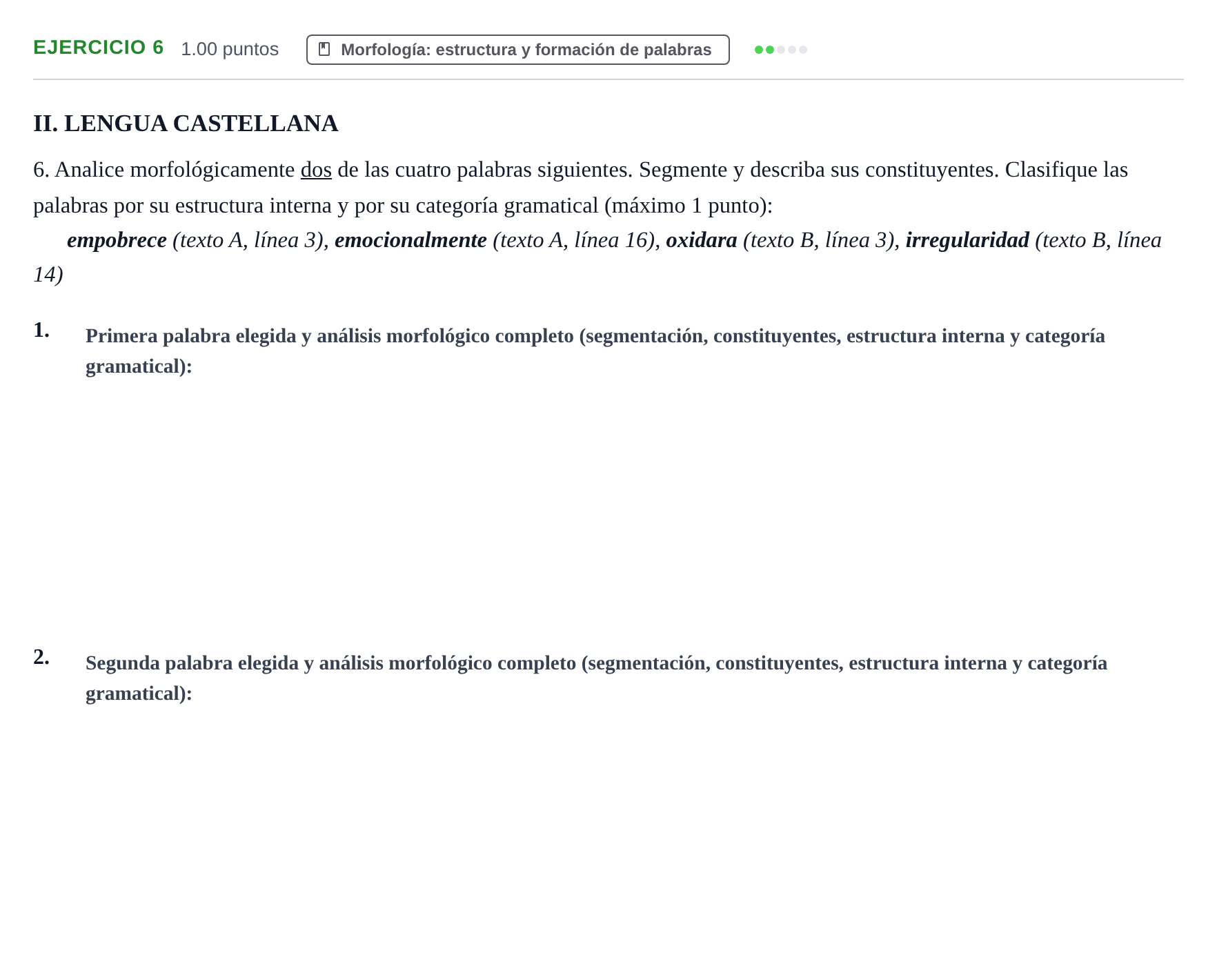 Enunciado: Problema 6 · Lengua Castellana y Literatura II PAU Castilla y León Extraordinaria 2023