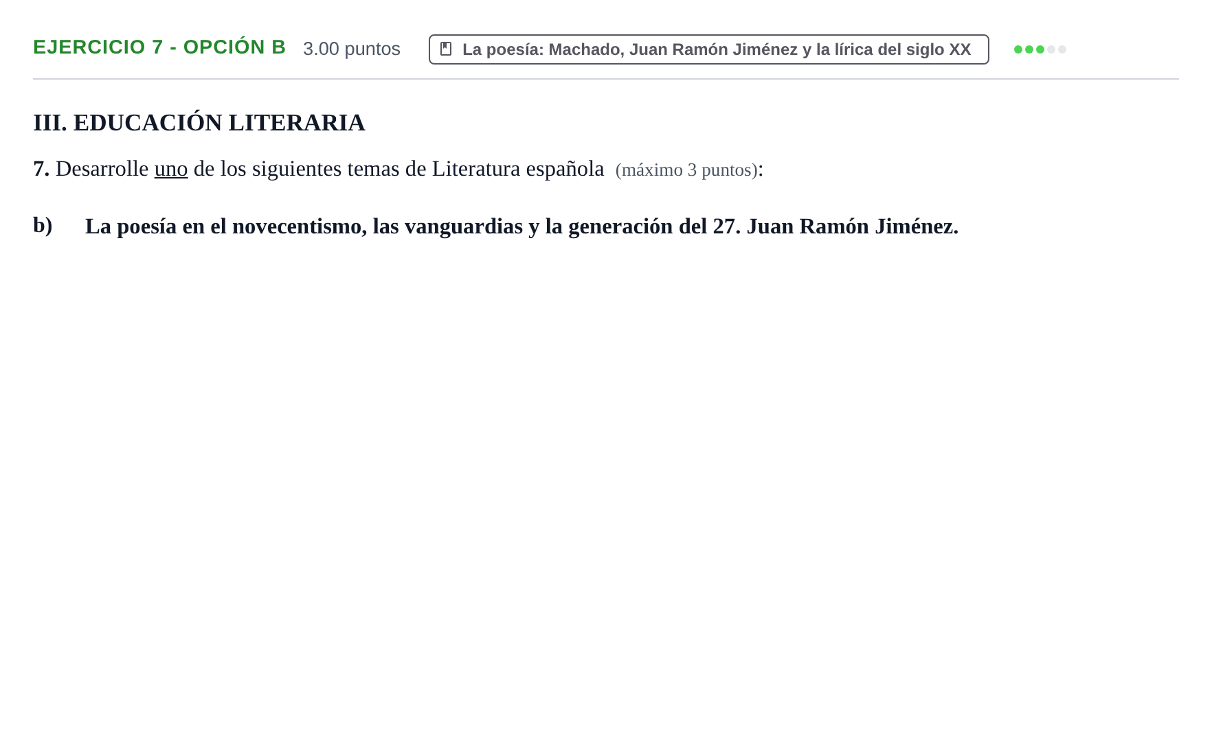 Enunciado: Ejercicio 7 - Opción b · Lengua Castellana y Literatura II PAU Castilla y León Extraordinaria 2023