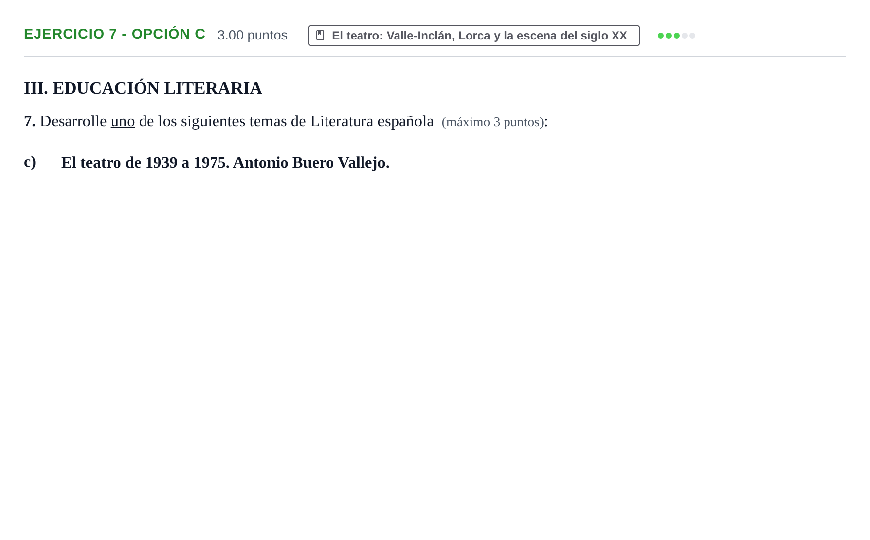 Enunciado: Ejercicio 7 - Opción c · Lengua Castellana y Literatura II PAU Castilla y León Extraordinaria 2023