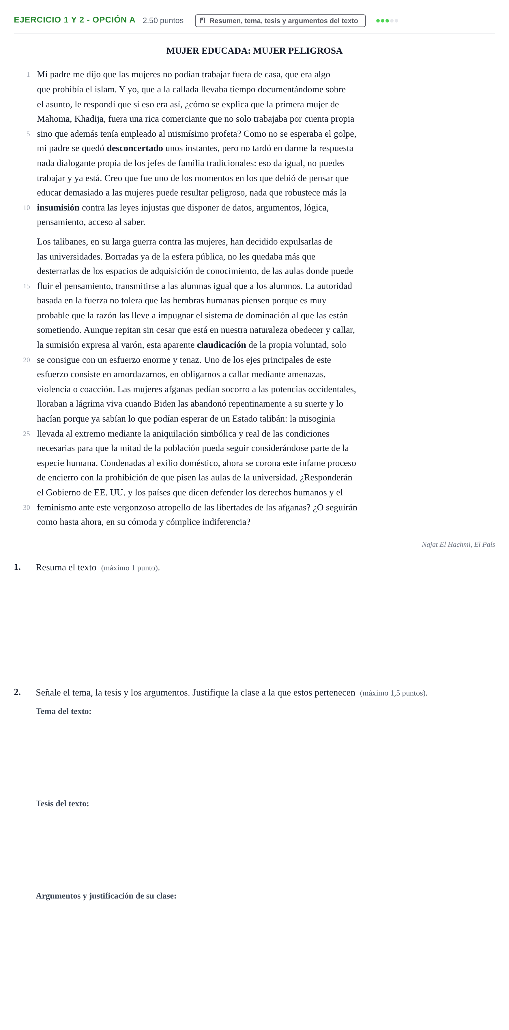 Enunciado: Ejercicio 1 y 2 - Opción A · Lengua Castellana y Literatura II PAU Castilla y León Ordinaria 2023