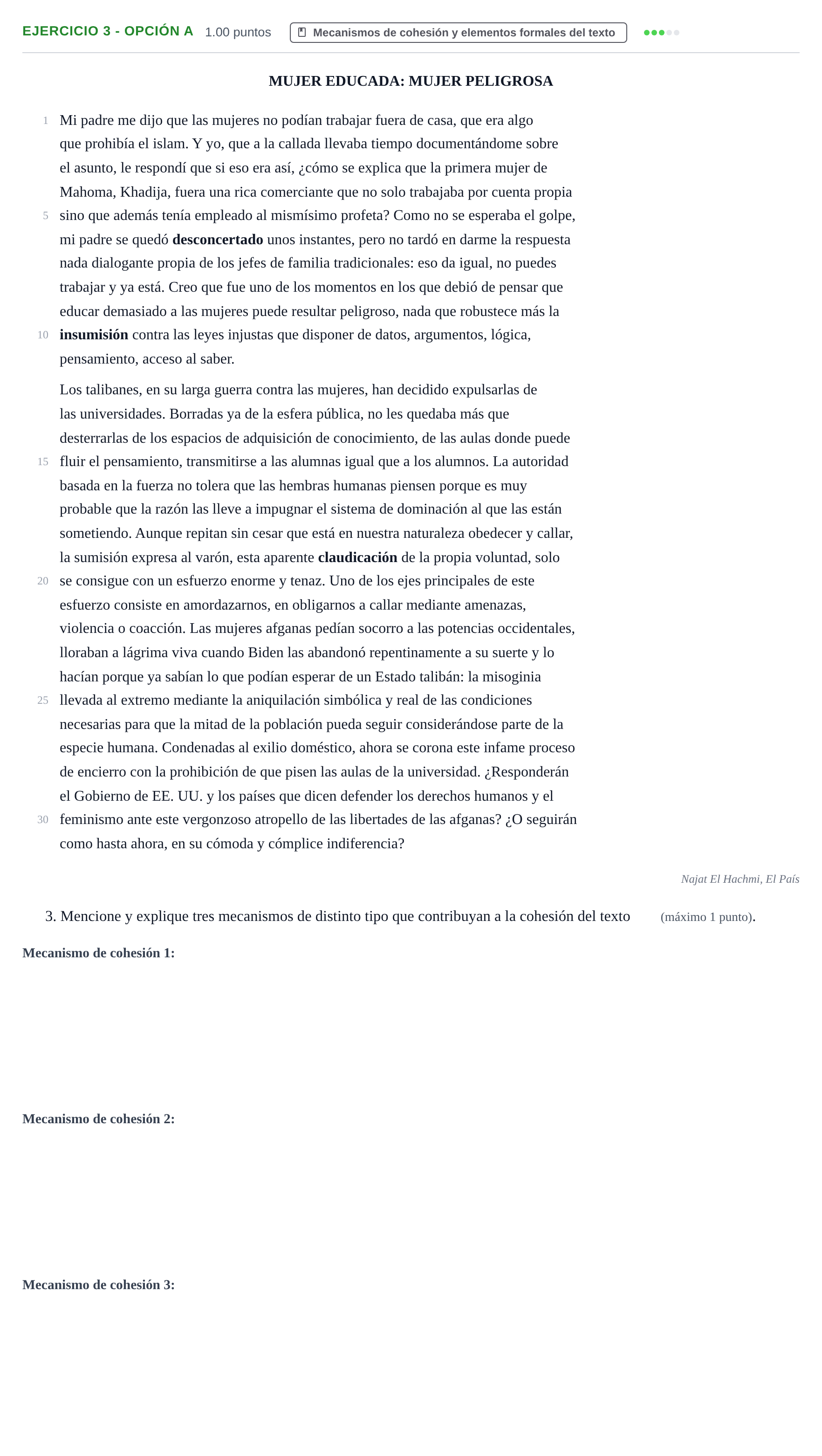 Enunciado: Ejercicio 3 - Opción A · Lengua Castellana y Literatura II PAU Castilla y León Ordinaria 2023
