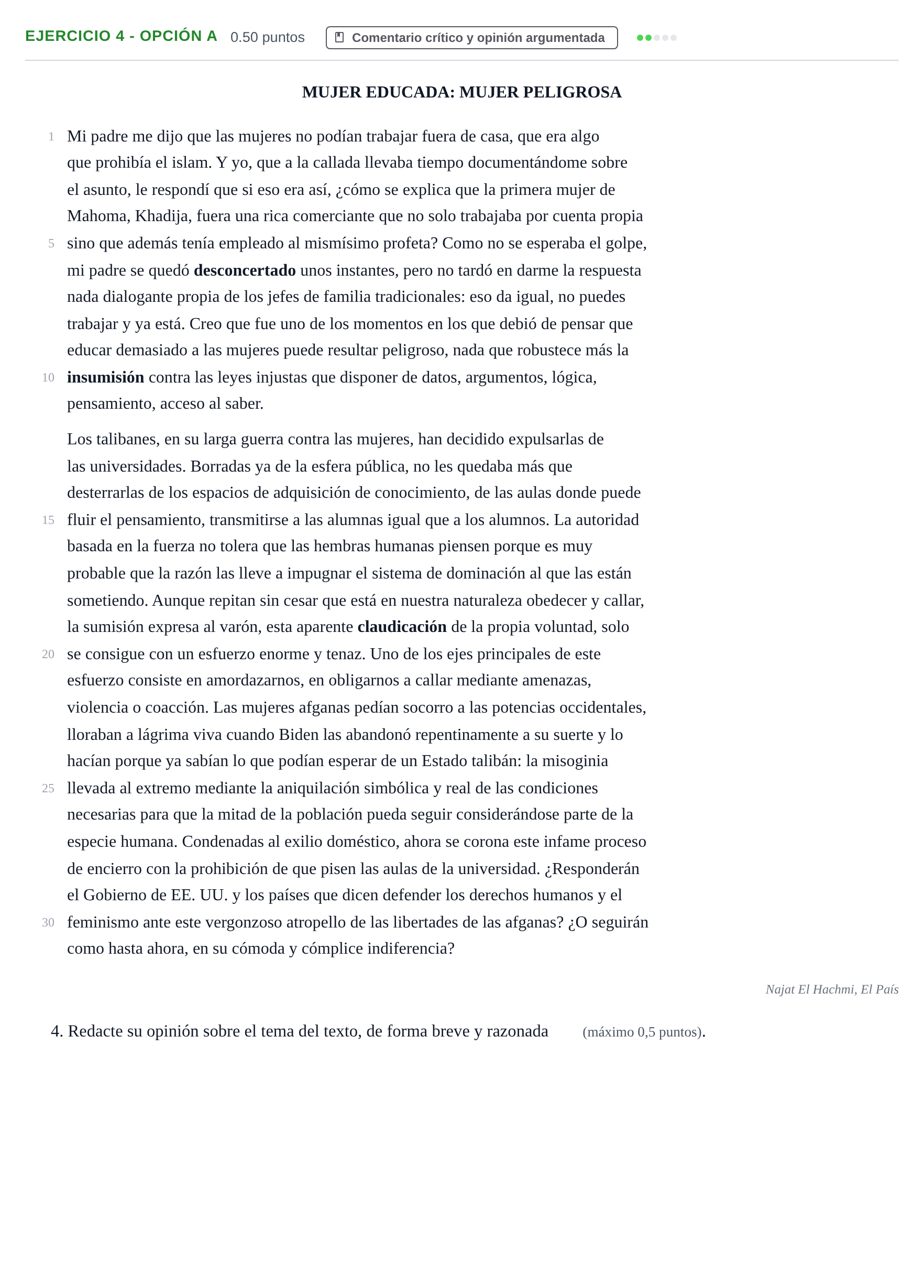 Enunciado: Ejercicio 4 - Opción A · Lengua Castellana y Literatura II PAU Castilla y León Ordinaria 2023