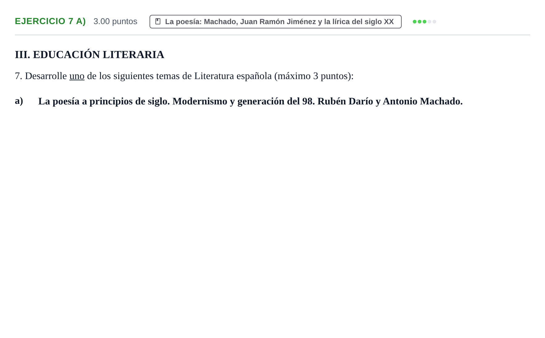 Enunciado: Ejercicio 7 a) · Lengua Castellana y Literatura II PAU Castilla y León Ordinaria 2023