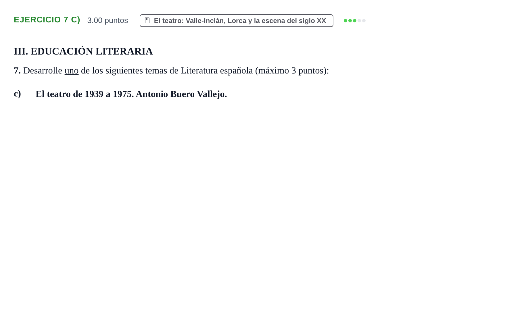 Enunciado: Ejercicio 7 c) · Lengua Castellana y Literatura II PAU Castilla y León Ordinaria 2023