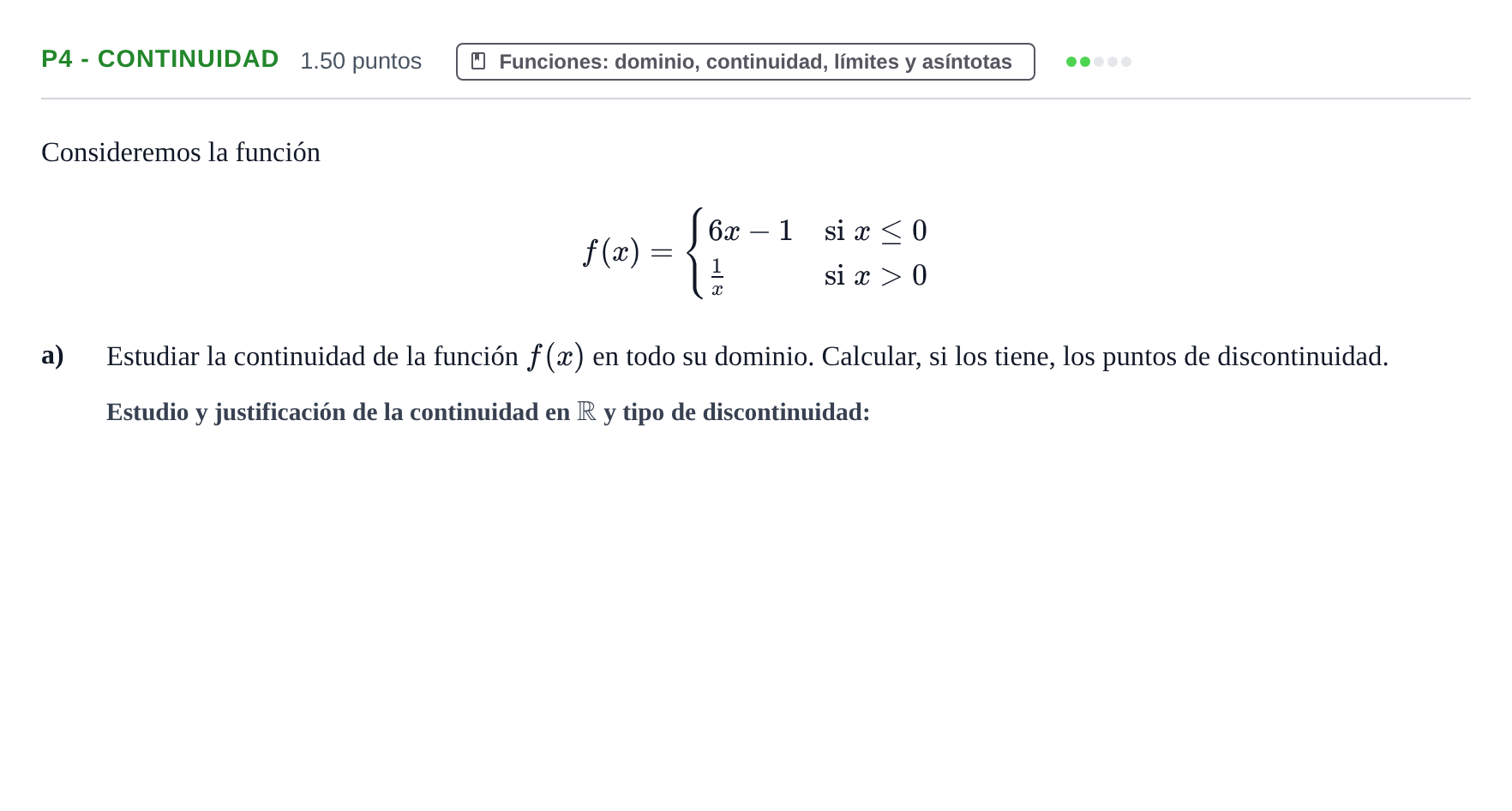 Enunciado: Ejercicio P4 - Continuidad · Matemáticas aplicadas a las Ciencias Sociales II PAU Castilla y León Extraordinaria 2023