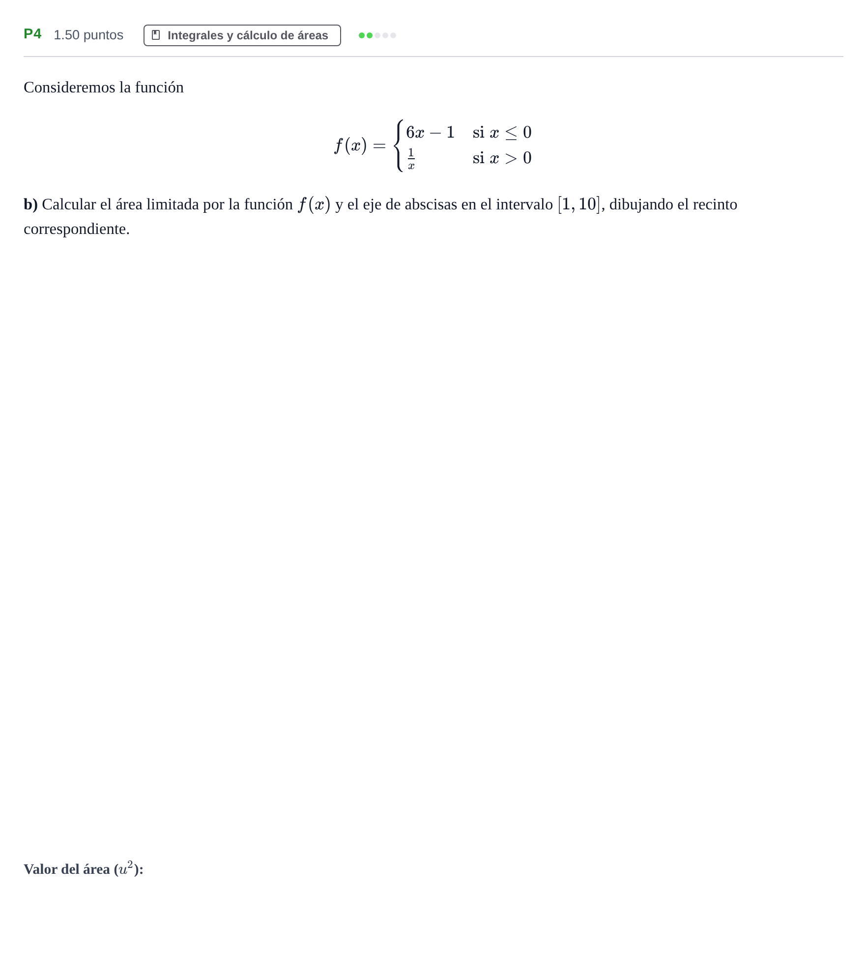Enunciado: Ejercicio P4 - Integrales y cálculo de áreas · Matemáticas aplicadas a las Ciencias Sociales II PAU Castilla y León Extraordinaria 2023