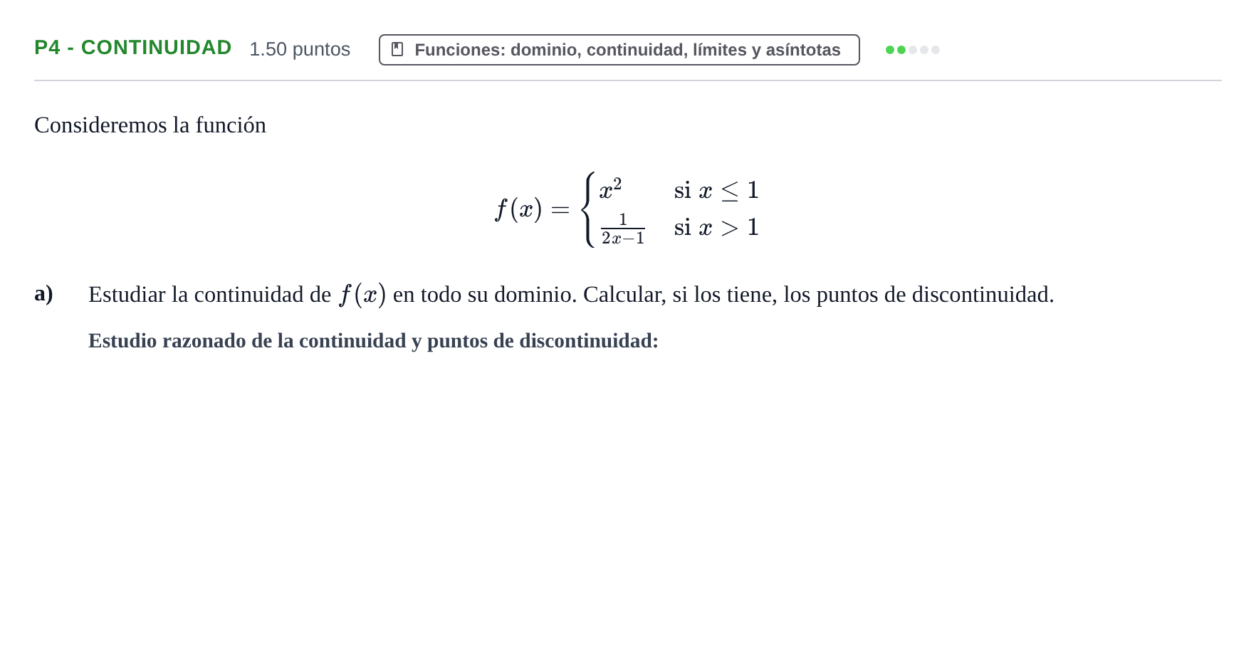 Enunciado: Ejercicio P4 - Continuidad · Matemáticas aplicadas a las Ciencias Sociales II PAU Castilla y León Ordinaria 2023