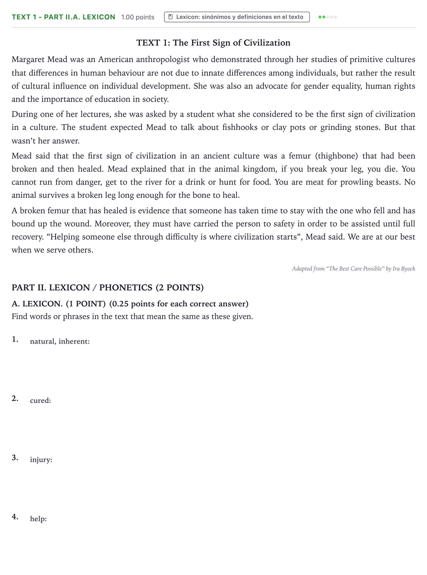 Enunciado: Ejercicio Text 1 - Part II.A. Lexicon · Inglés PAU Castilla-La Mancha Ordinaria 2024