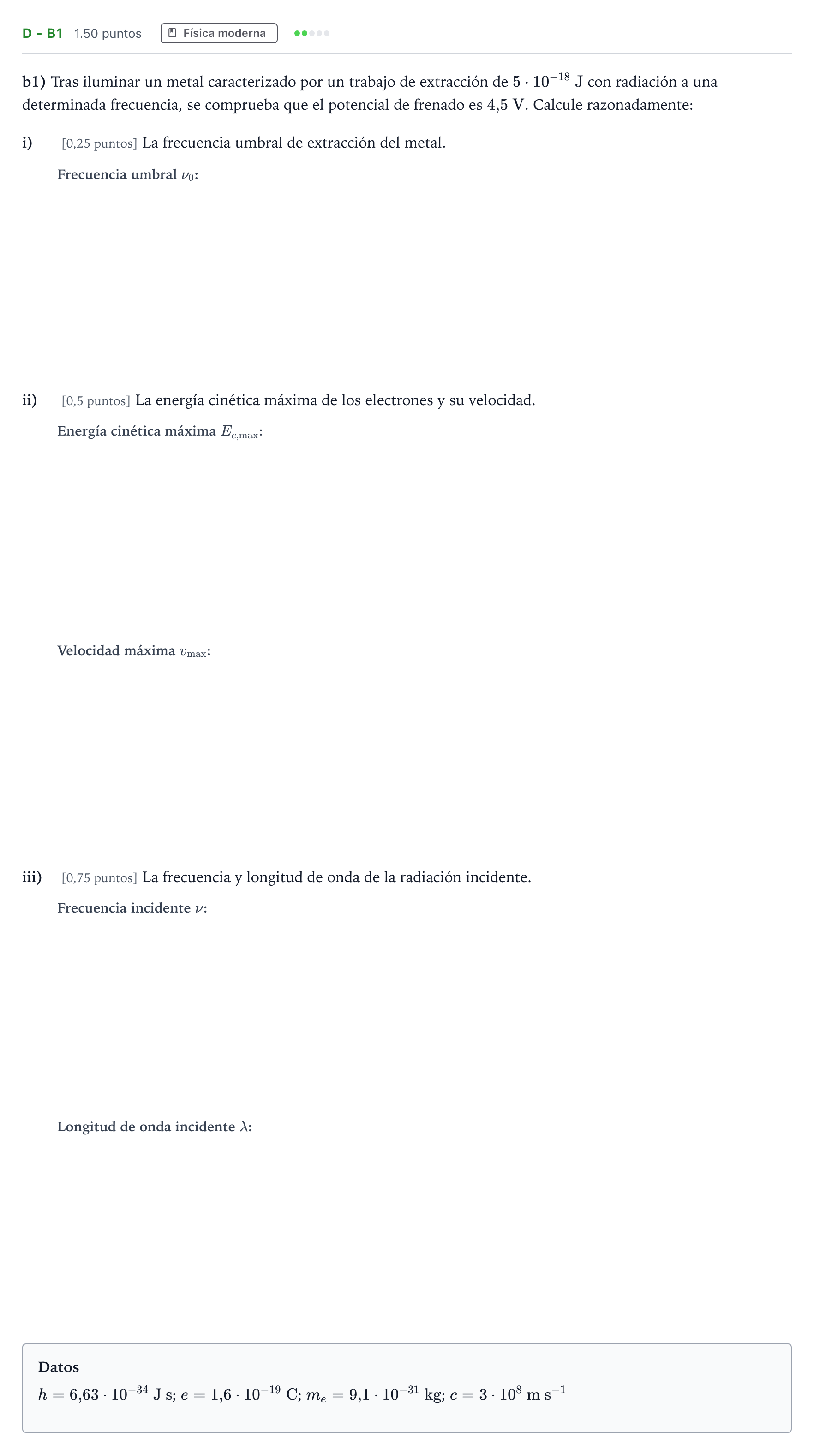 Enunciado: Ejercicio D - b1 · Física PAU Andalucía Extraordinaria Suplente 2 2025
