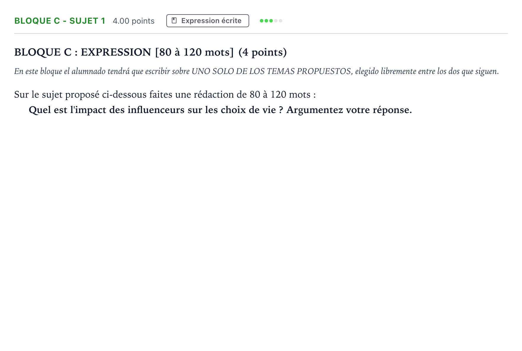 Enunciado: Bloque C - Sujet 1 · Francés PAU Andalucía Extraordinaria Suplente 2 2025