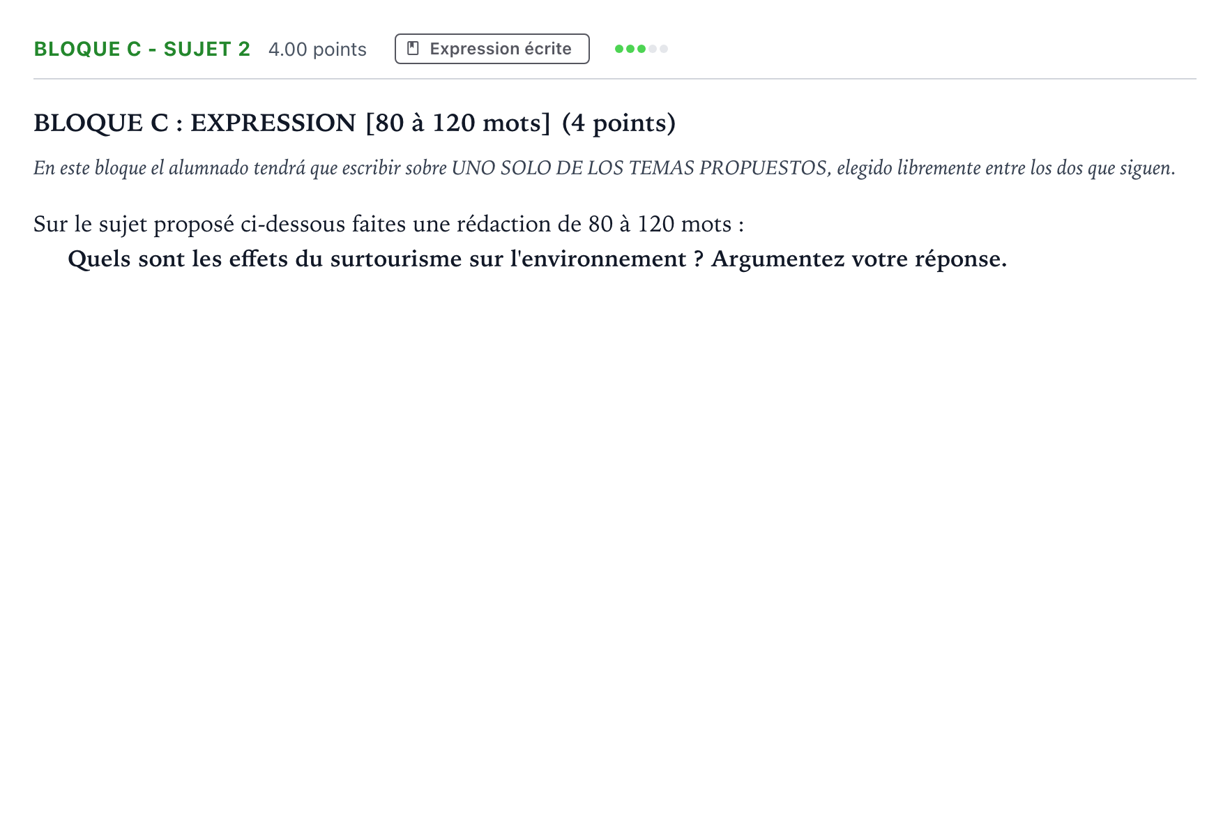 Enunciado: Bloque C - Sujet 2 · Francés PAU Andalucía Extraordinaria Suplente 2 2025