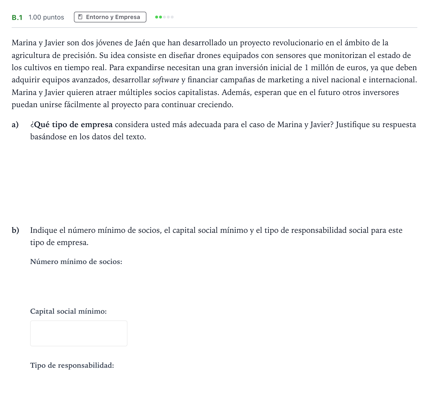 Enunciado: Ejercicio B.1 · Economía de la Empresa PAU Andalucía Ordinaria Titular 2025