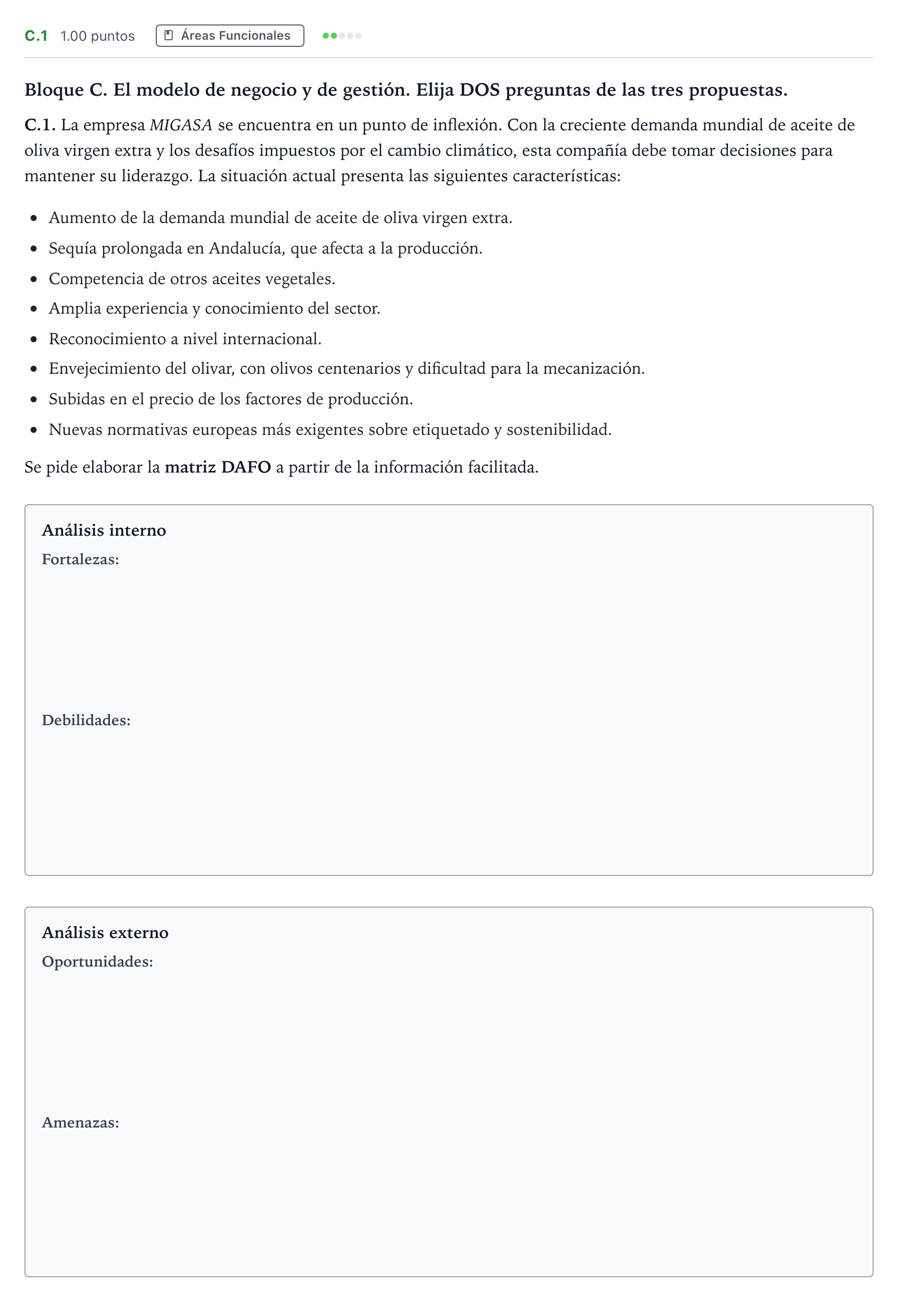 Enunciado: Ejercicio C.1 · Economía de la Empresa PAU Andalucía Ordinaria Titular 2025