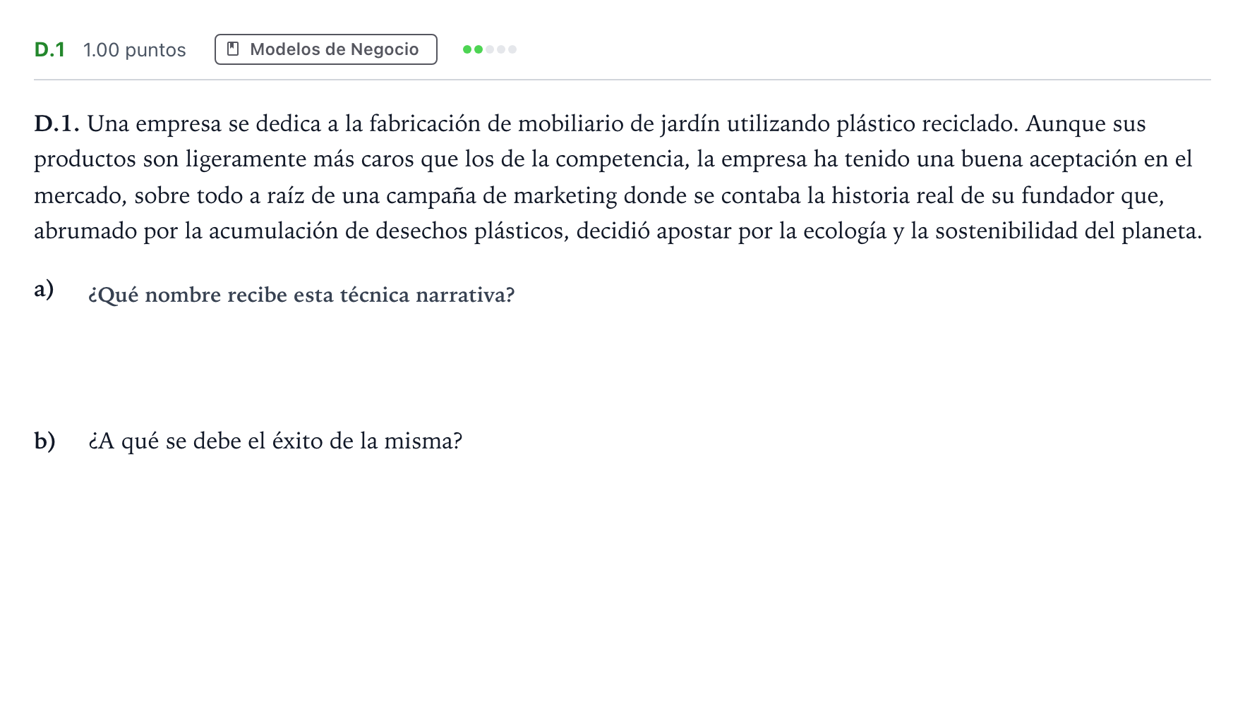 Enunciado: Ejercicio D.1 · Economía de la Empresa PAU Andalucía Ordinaria Titular 2025