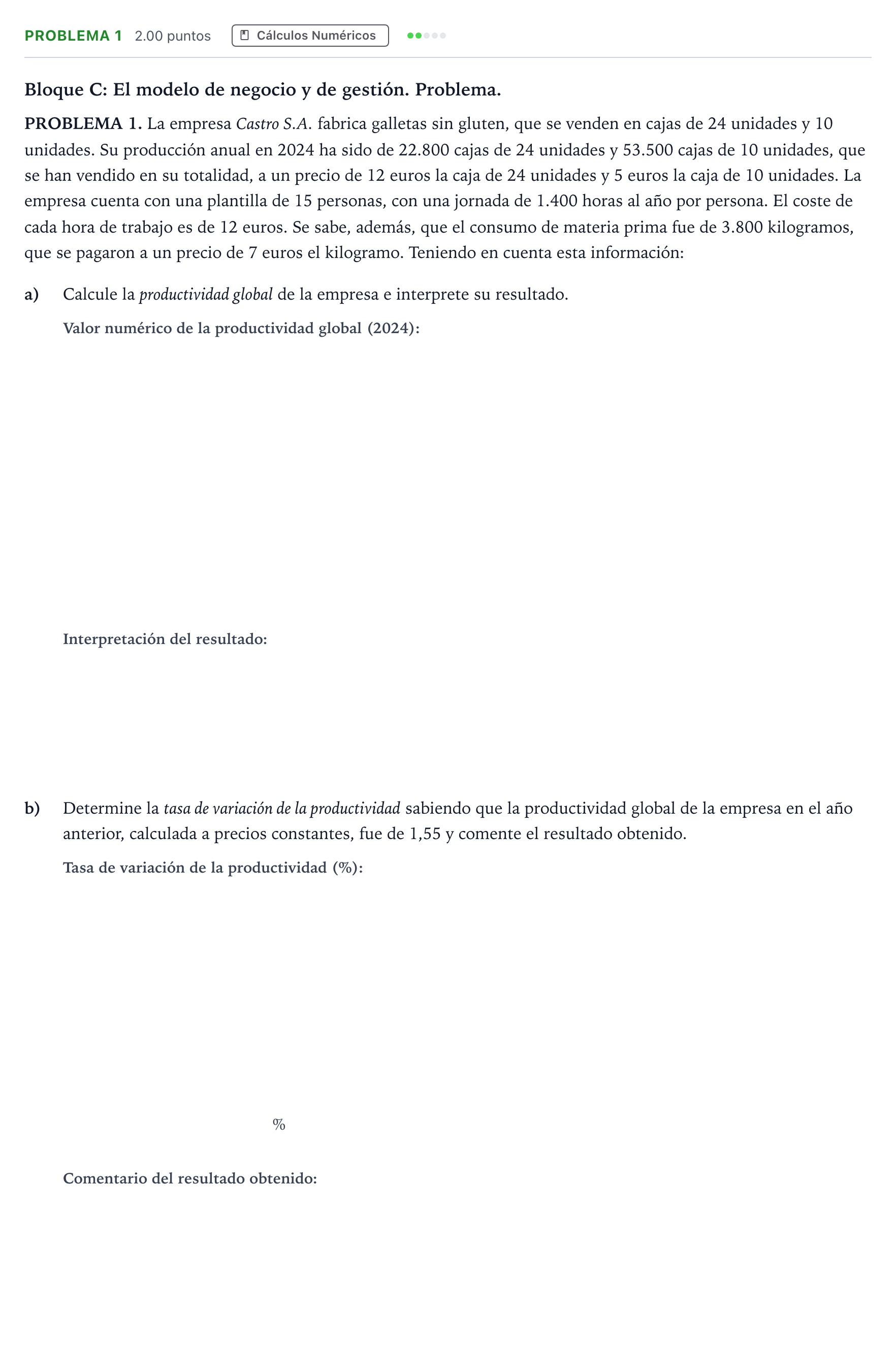 Enunciado: Problema 1 · Economía de la Empresa PAU Andalucía Ordinaria Titular 2025