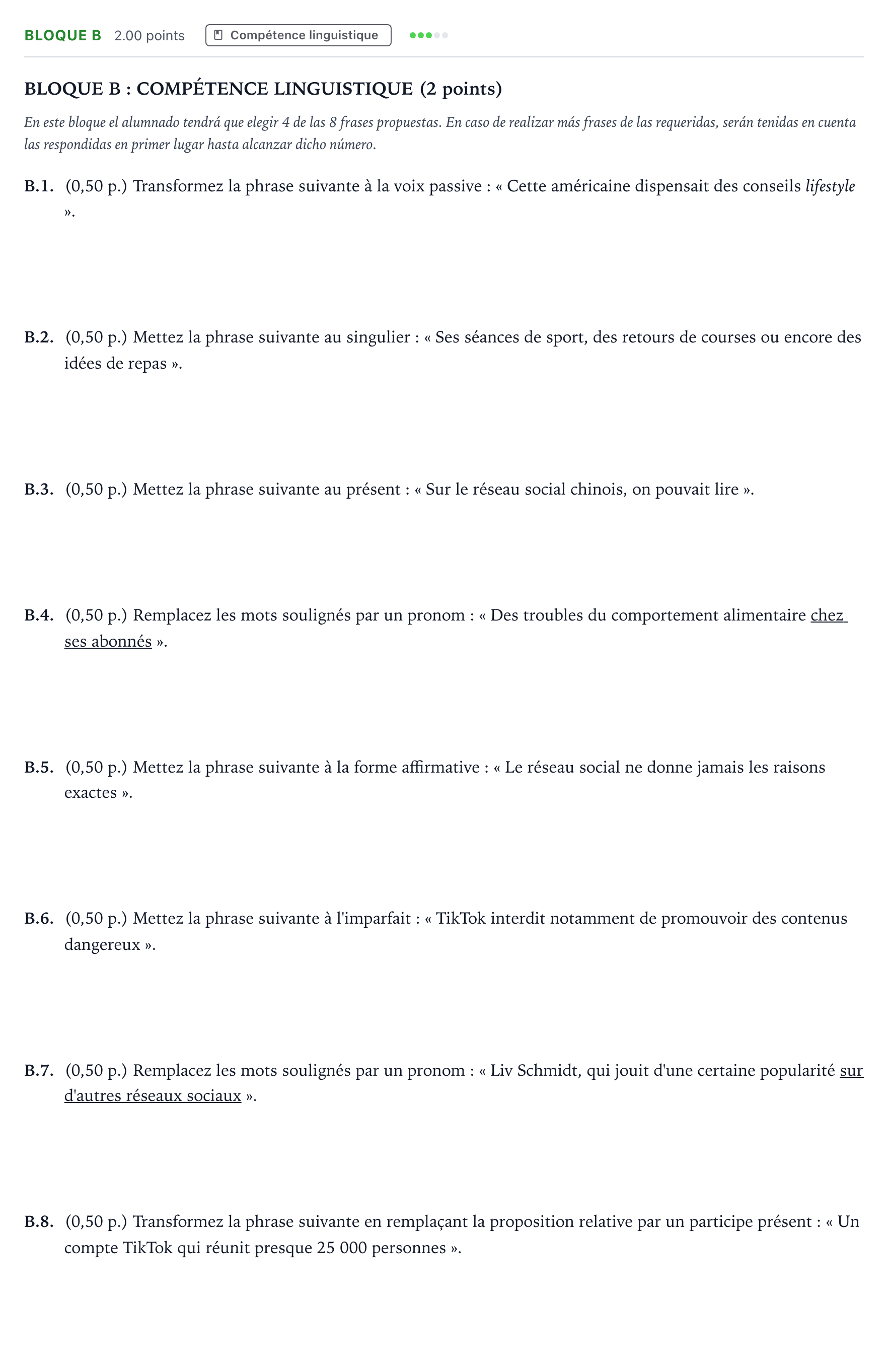 Enunciado: Bloque B · Francés PAU Andalucía Extraordinaria Titular (Acceso) 2025