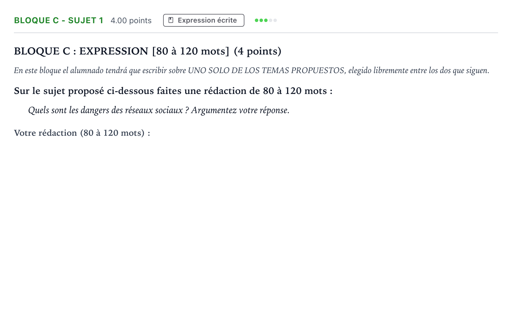 Enunciado: Bloque C - Sujet 1 · Francés PAU Andalucía Extraordinaria Titular (Acceso) 2025