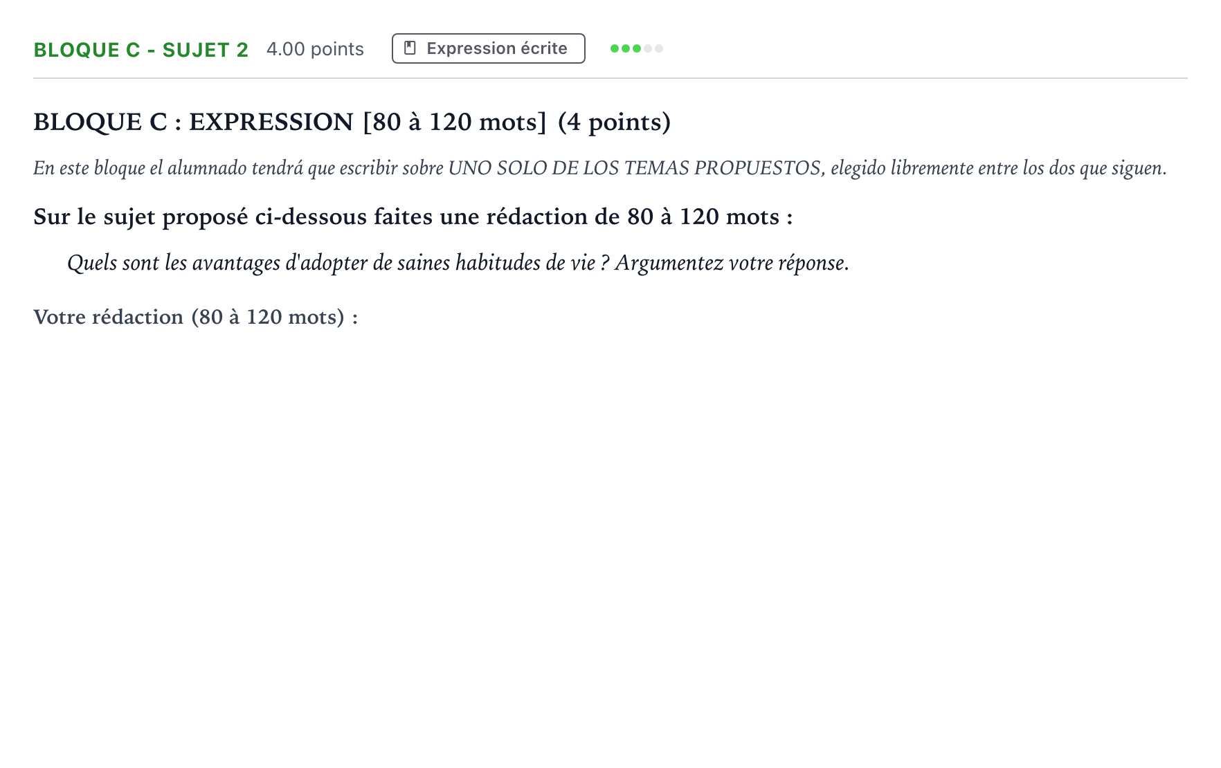 Enunciado: Bloque C - Sujet 2 · Francés PAU Andalucía Extraordinaria Titular (Acceso) 2025