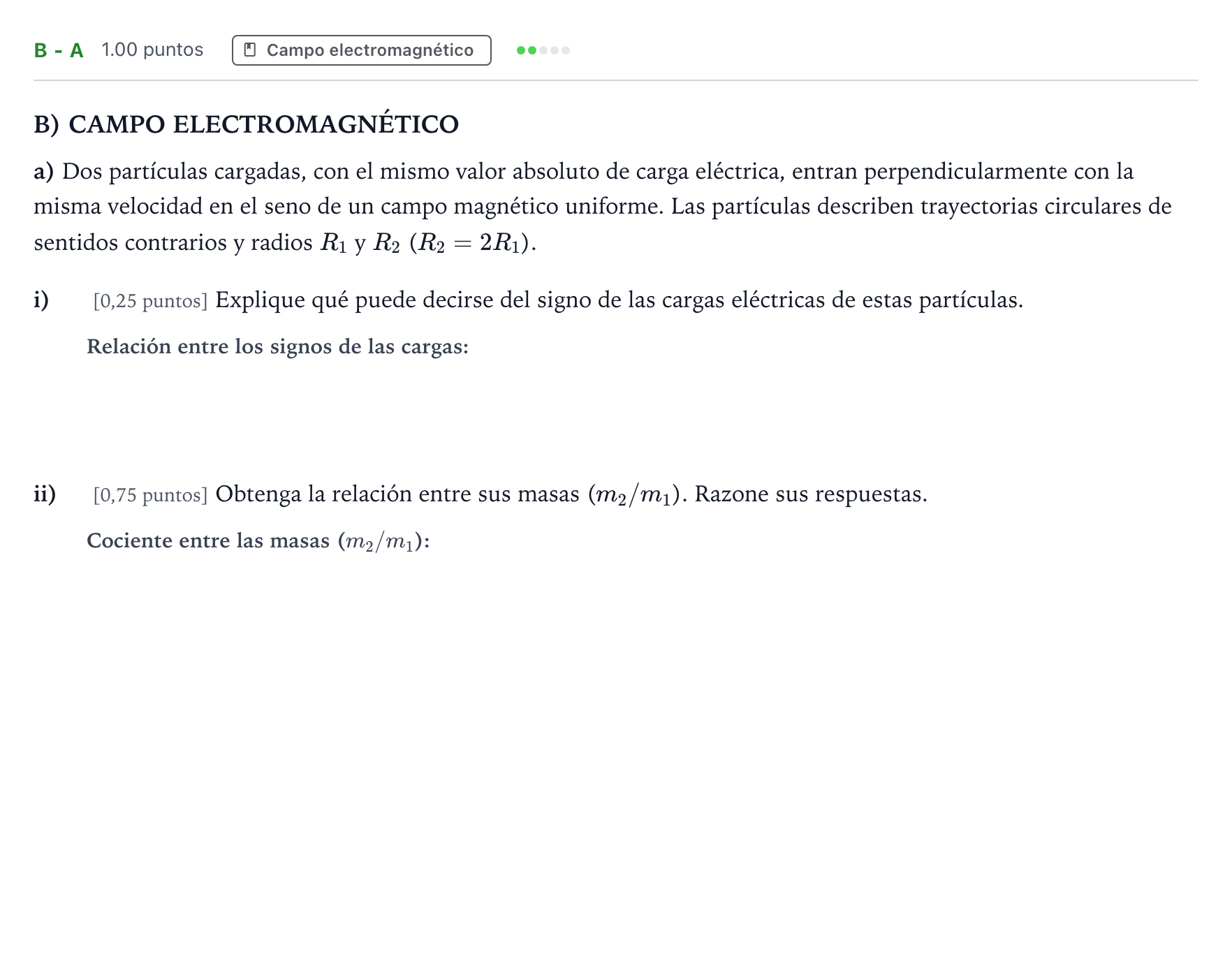 Enunciado: Ejercicio B - a · Física PAU Andalucía Ordinaria Suplente 1 2025